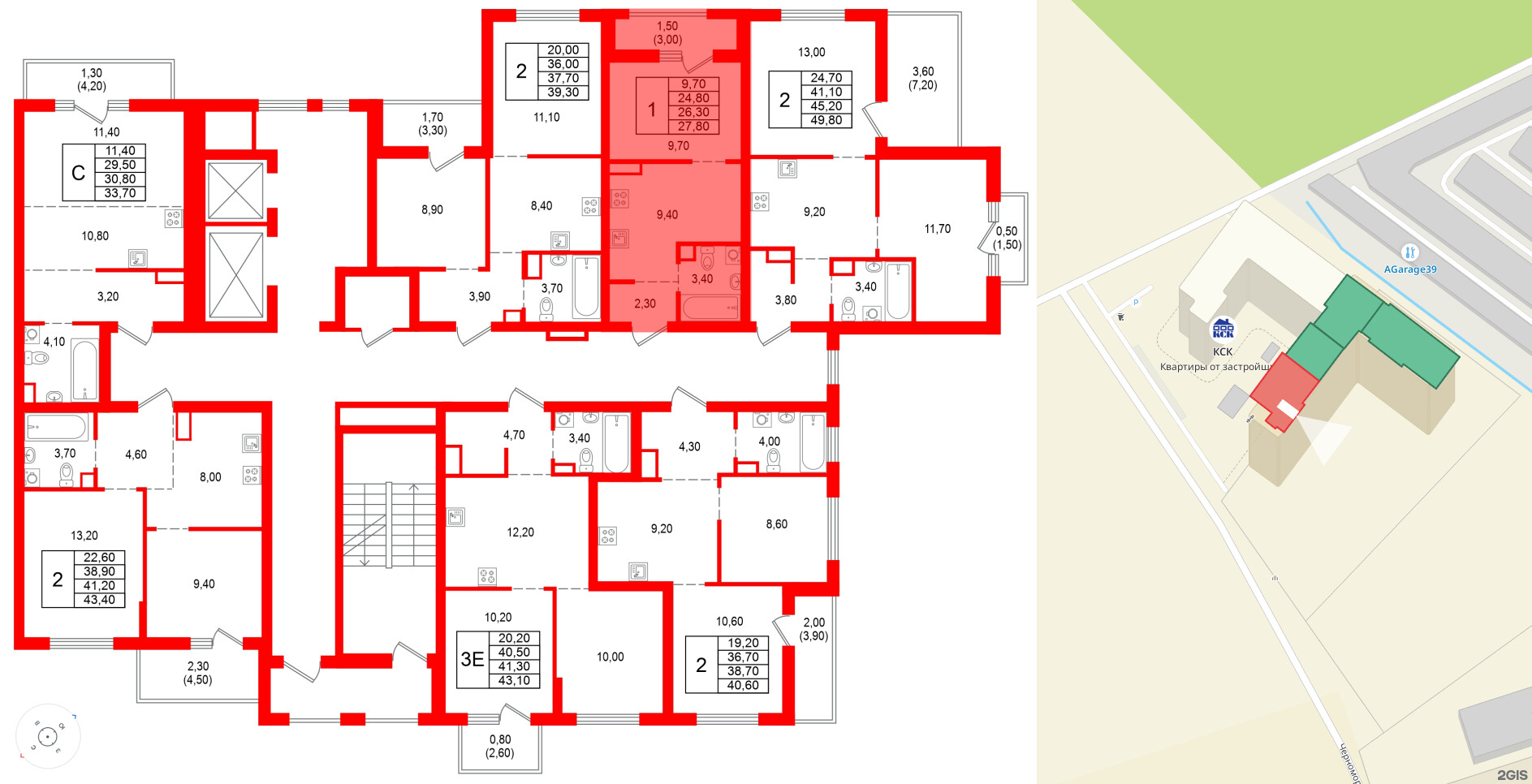 Квартира в ЖК Альпенштадт, 1 комнатная, 26.3 м², 3 этаж