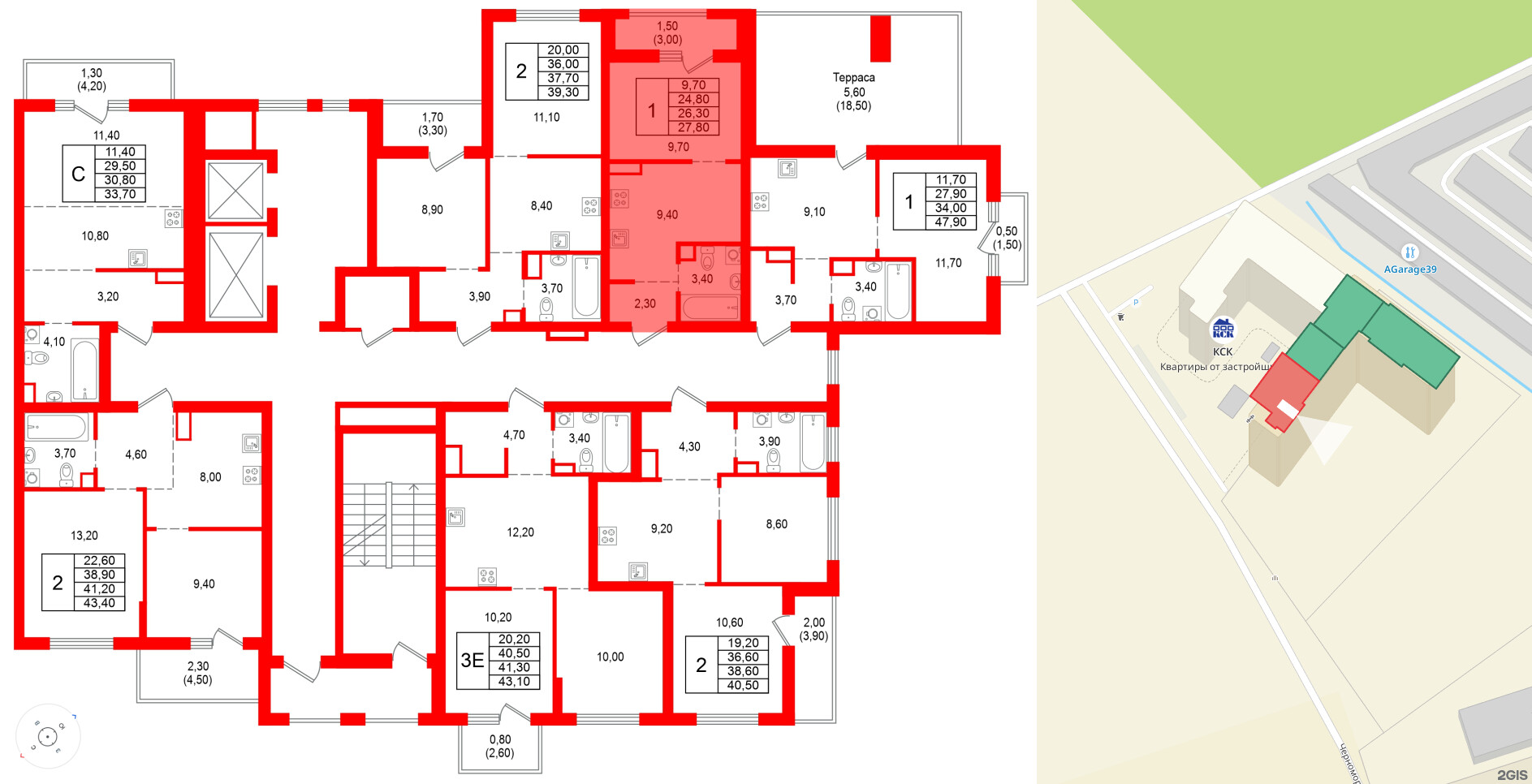 Квартира в ЖК Альпенштадт, 1 комнатная, 26.3 м², 8 этаж