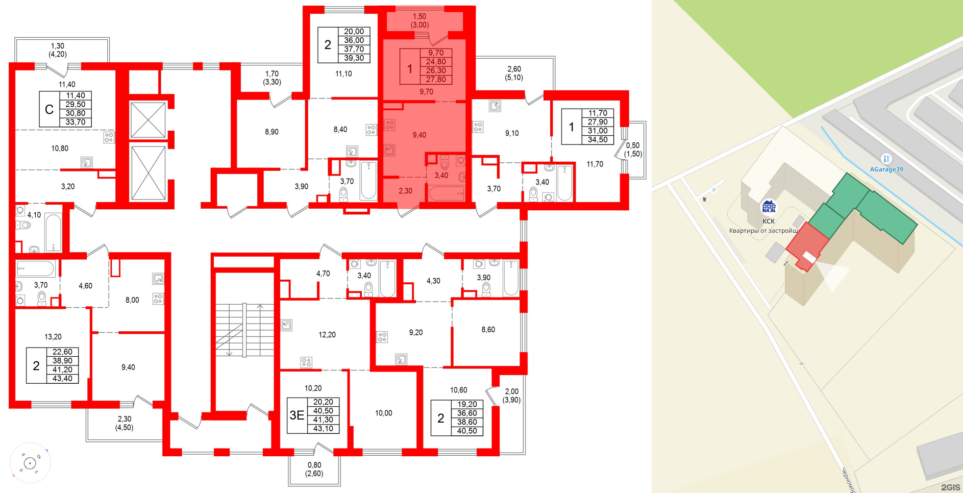 Квартира в ЖК Альпенштадт, 1 комнатная, 26.3 м², 10 этаж