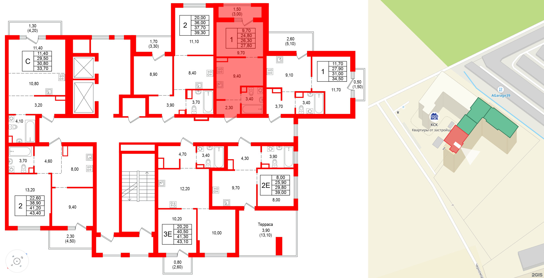 Квартира в ЖК Альпенштадт, 1 комнатная, 26.3 м², 11 этаж