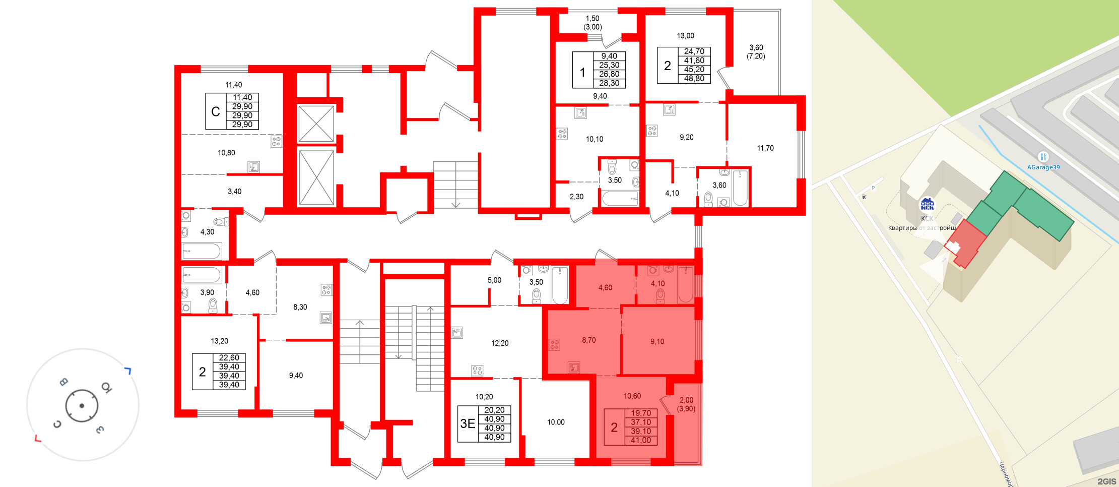 Квартира в ЖК Альпенштадт, 2 комнатная, 39.1 м², 1 этаж