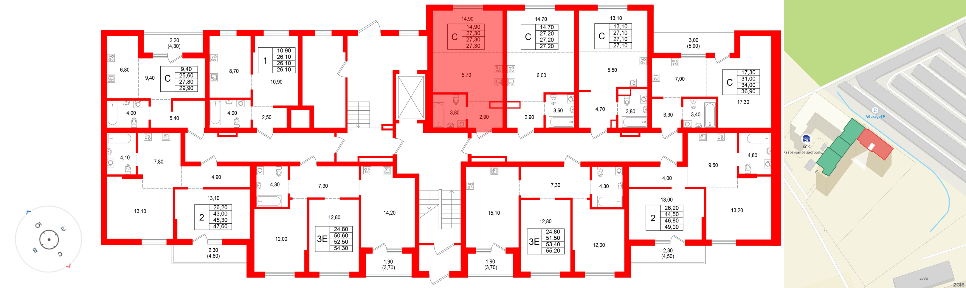 Квартира в ЖК Альпенштадт, студия, 27.3 м², 1 этаж