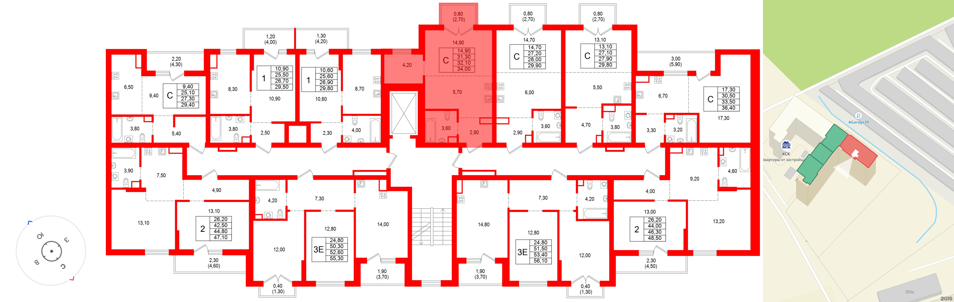 Квартира в ЖК Альпенштадт, студия, 32.1 м², 2 этаж