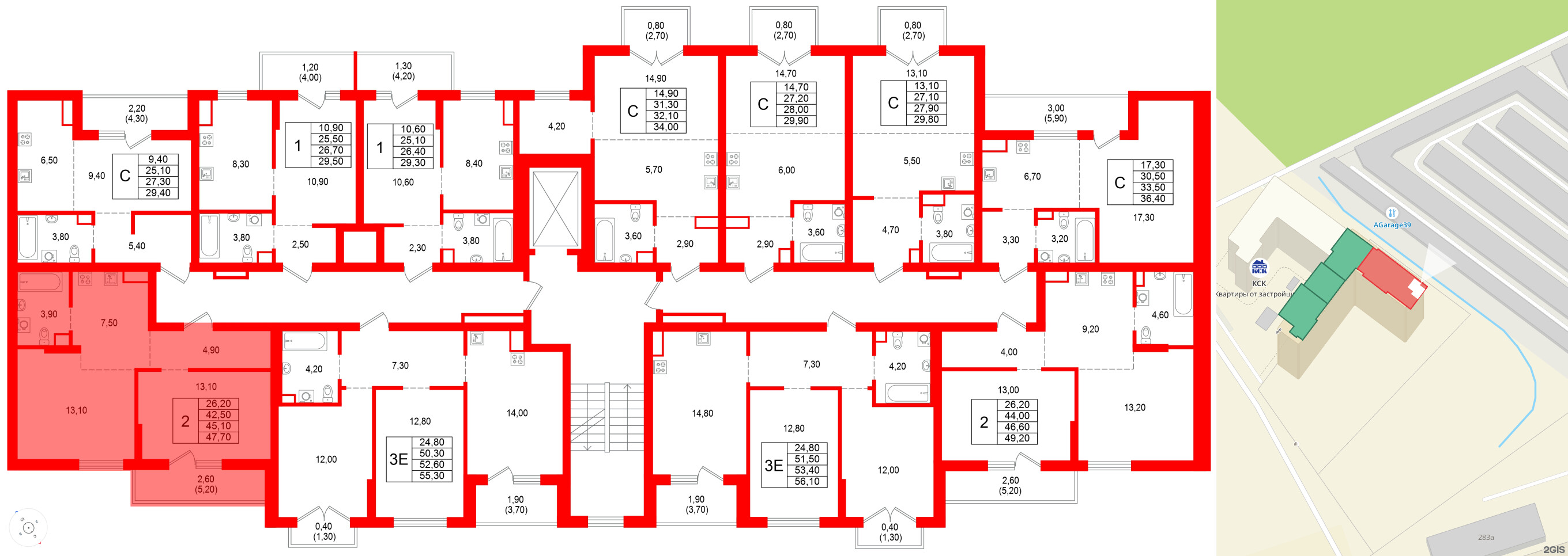 Квартира в ЖК Альпенштадт, 2 комнатная, 45.1 м², 7 этаж