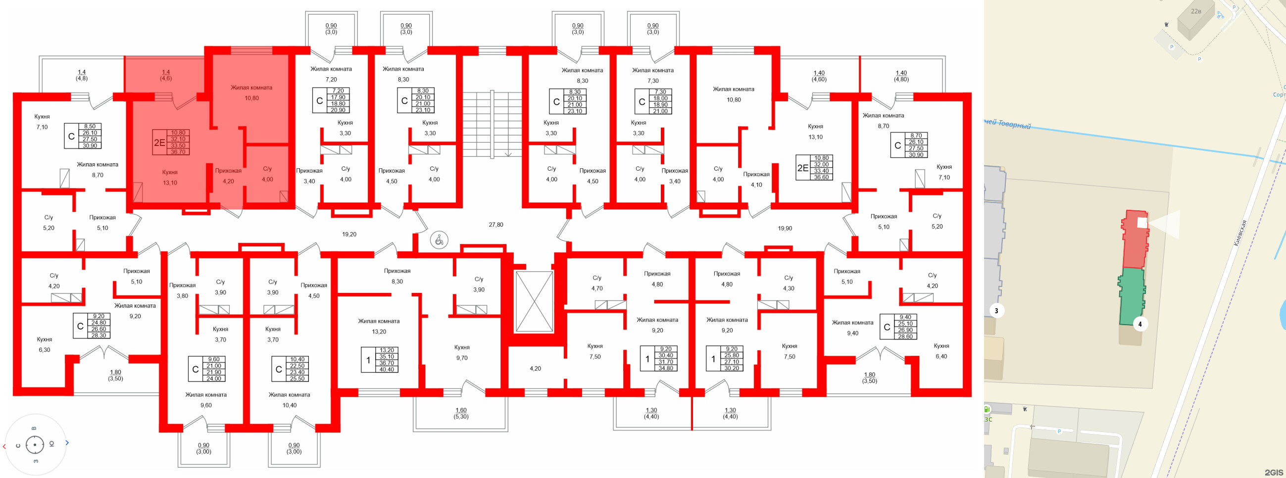 Квартира в ЖК Левада, 1 комнатная, 33.5 м², 3 этаж