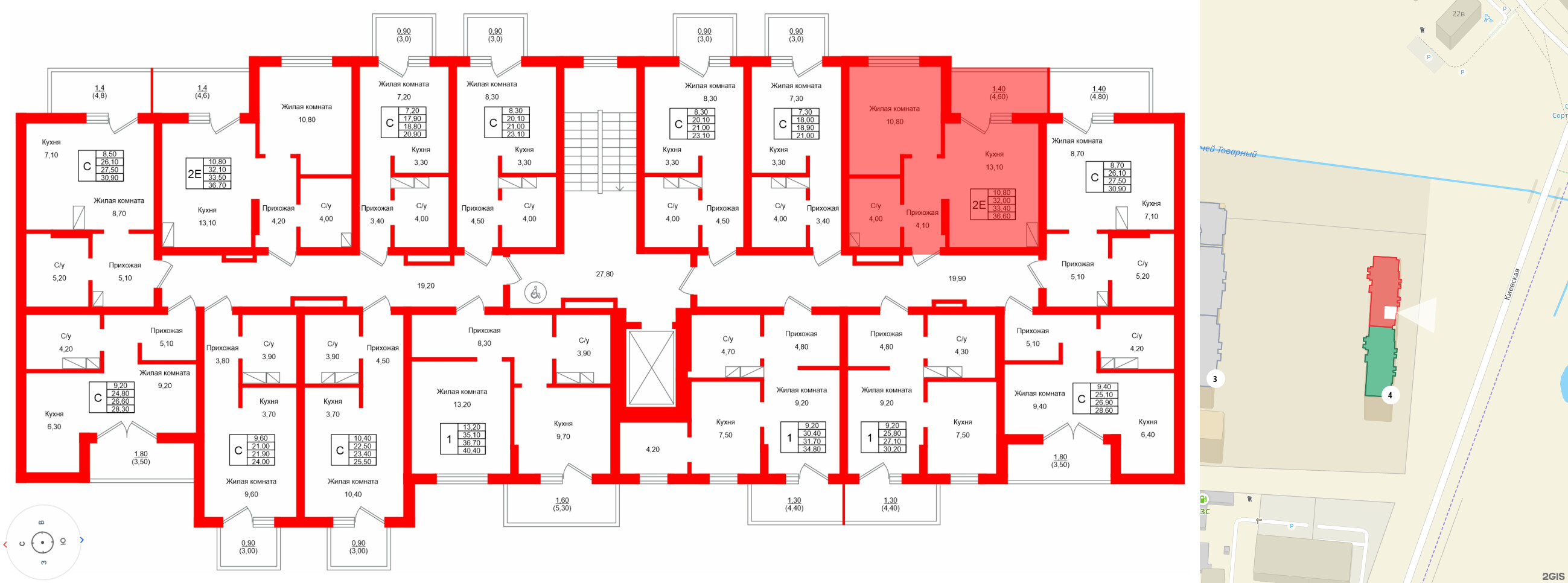 Квартира в ЖК Левада, 1 комнатная, 33.4 м², 3 этаж
