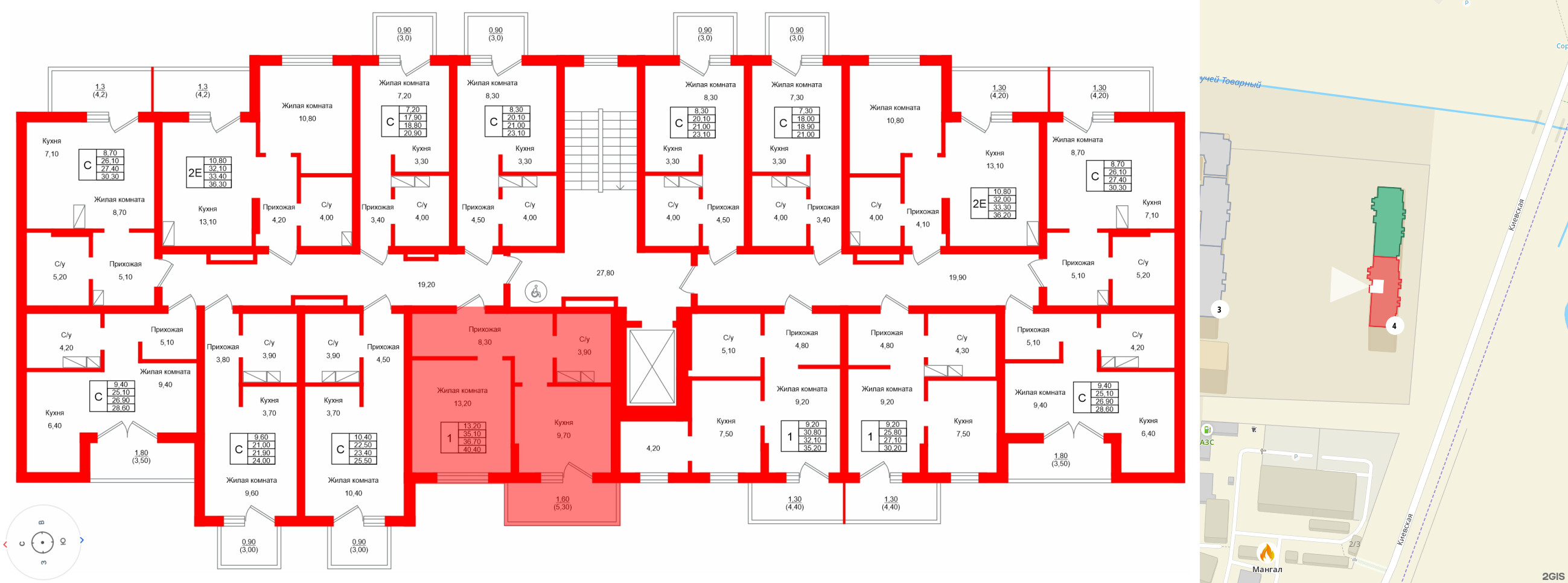Квартира в ЖК Левада, 1 комнатная, 36.7 м², 2 этаж