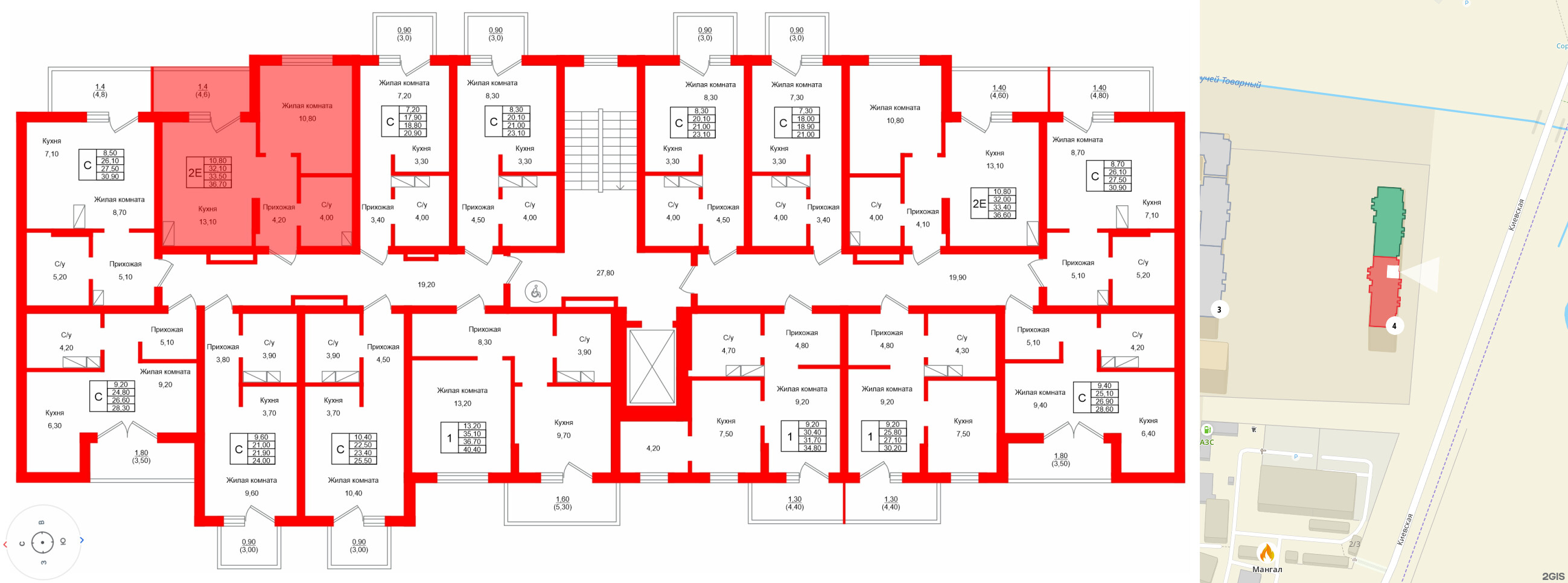 Квартира в ЖК Левада, 1 комнатная, 33.5 м², 4 этаж
