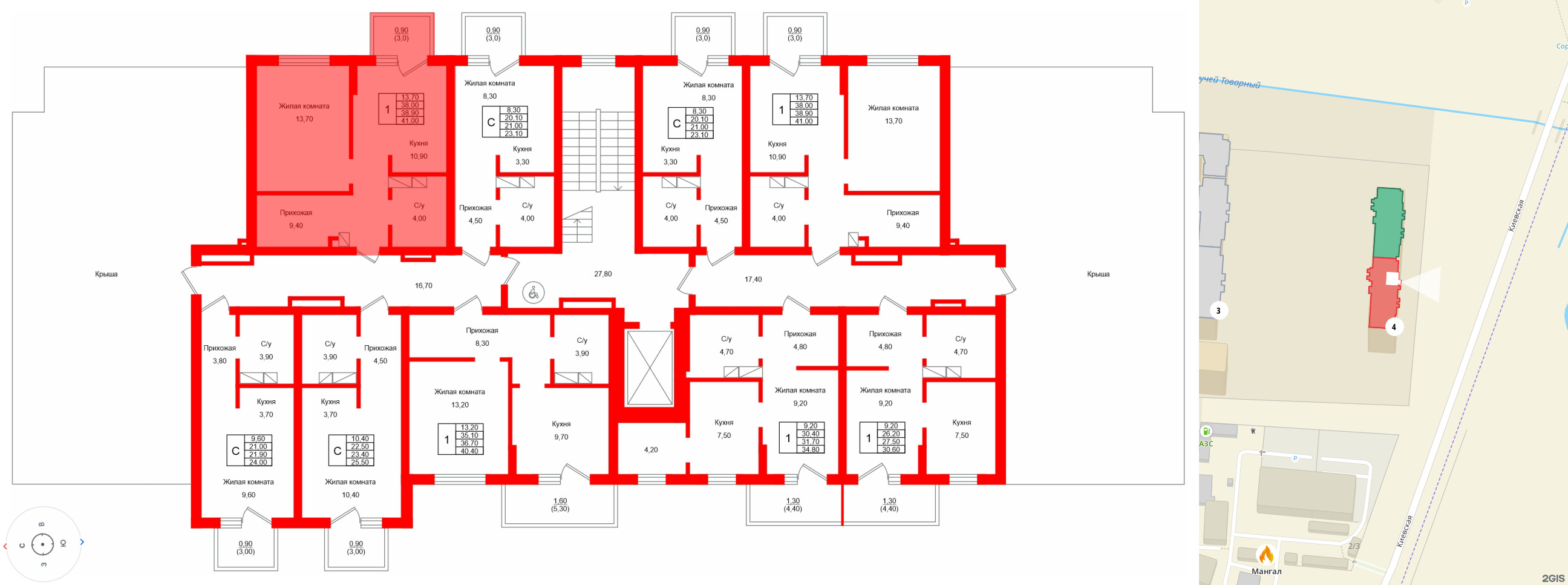 Квартира в ЖК Левада, 1 комнатная, 38.9 м², 9 этаж
