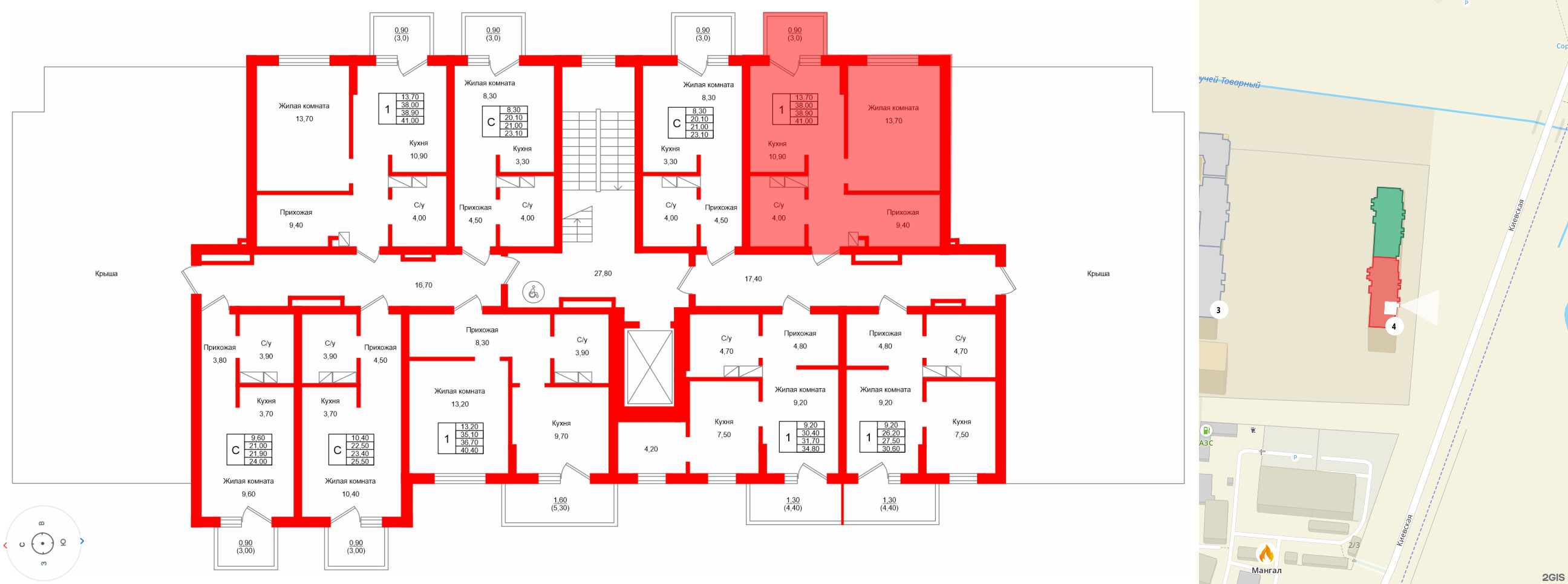 Квартира в ЖК Левада, 1 комнатная, 38.9 м², 9 этаж