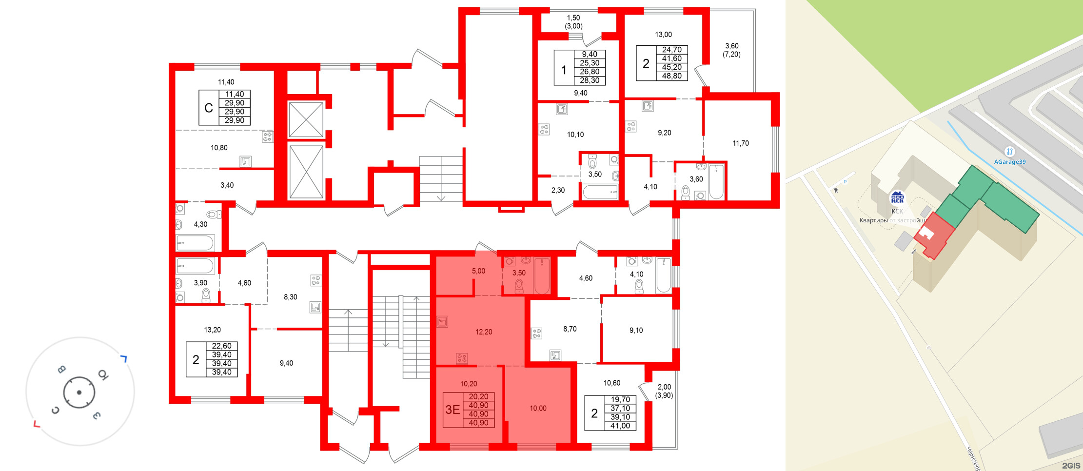 Квартира в ЖК Альпенштадт, 2 комнатная, 40.9 м², 1 этаж
