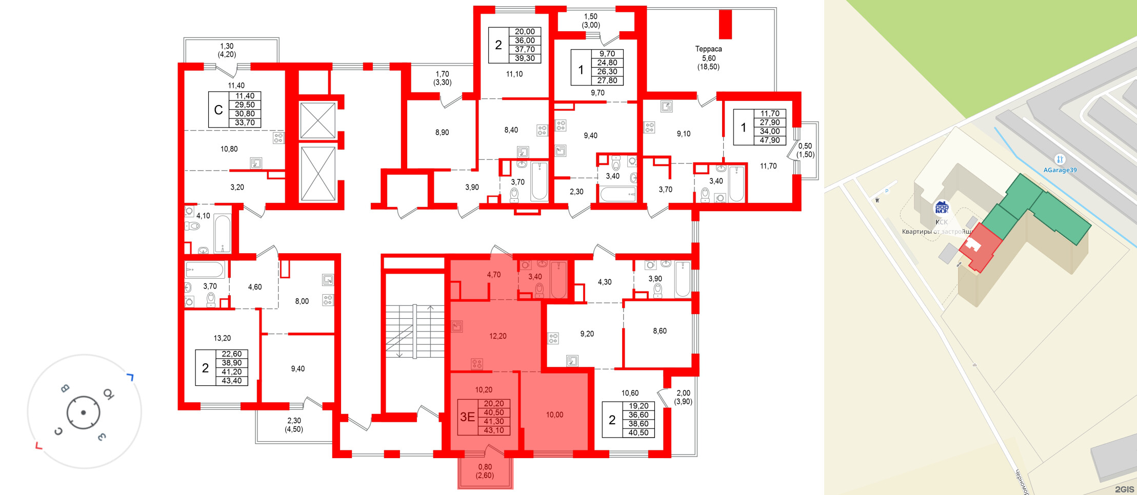 Квартира в ЖК Альпенштадт, 2 комнатная, 41.3 м², 8 этаж
