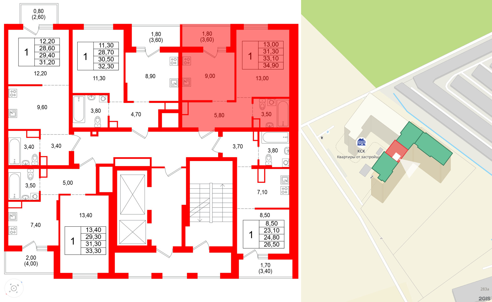 Квартира в ЖК Альпенштадт, 1 комнатная, 33.1 м², 14 этаж