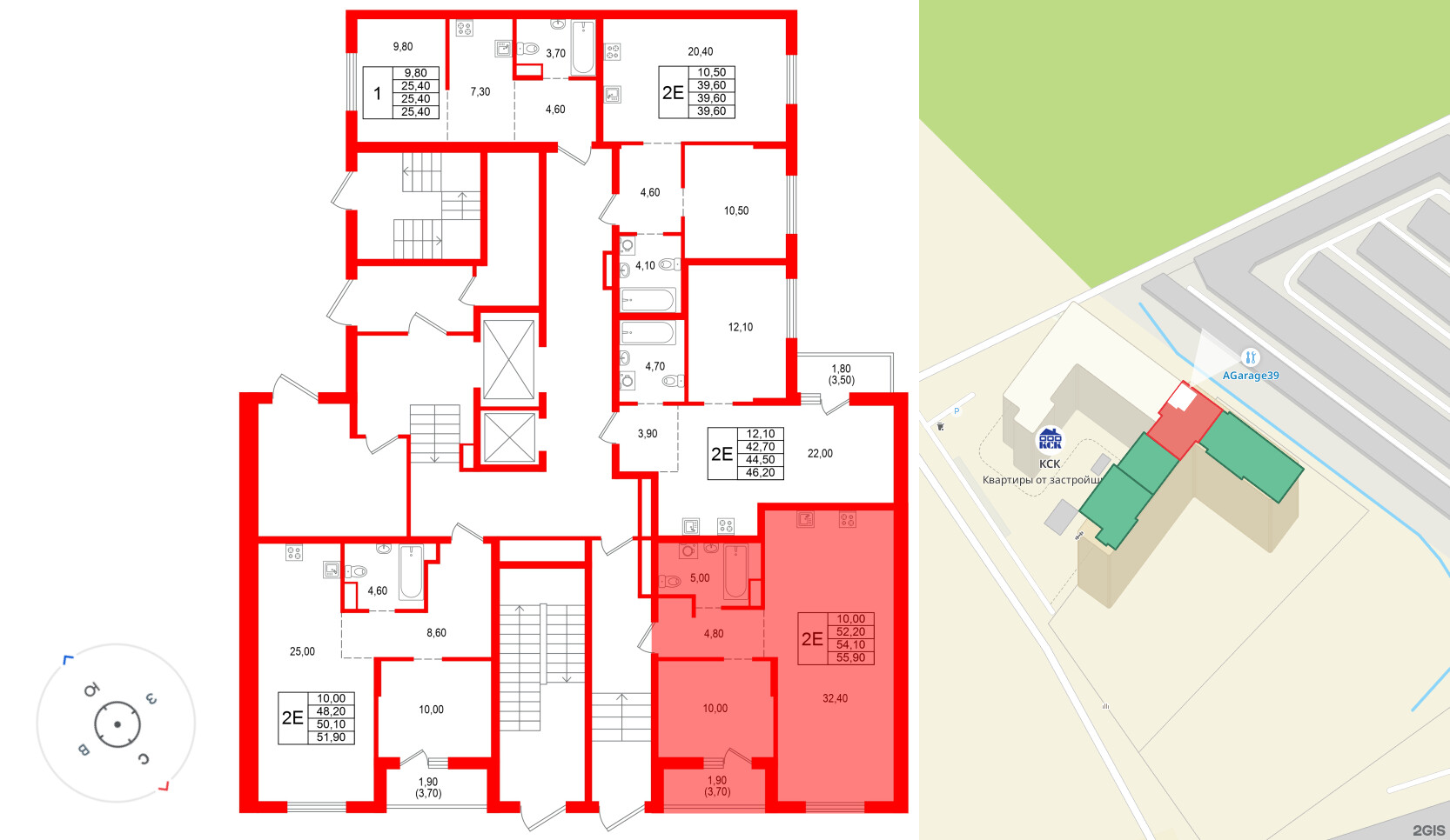 Квартира в ЖК Альпенштадт, 1 комнатная, 54.1 м², 1 этаж