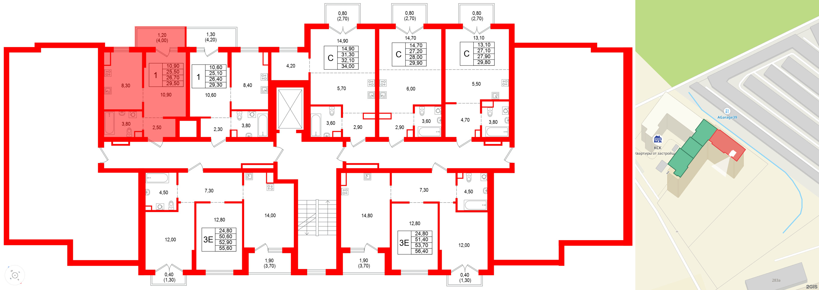 Квартира в ЖК Альпенштадт, 1 комнатная, 26.7 м², 9 этаж