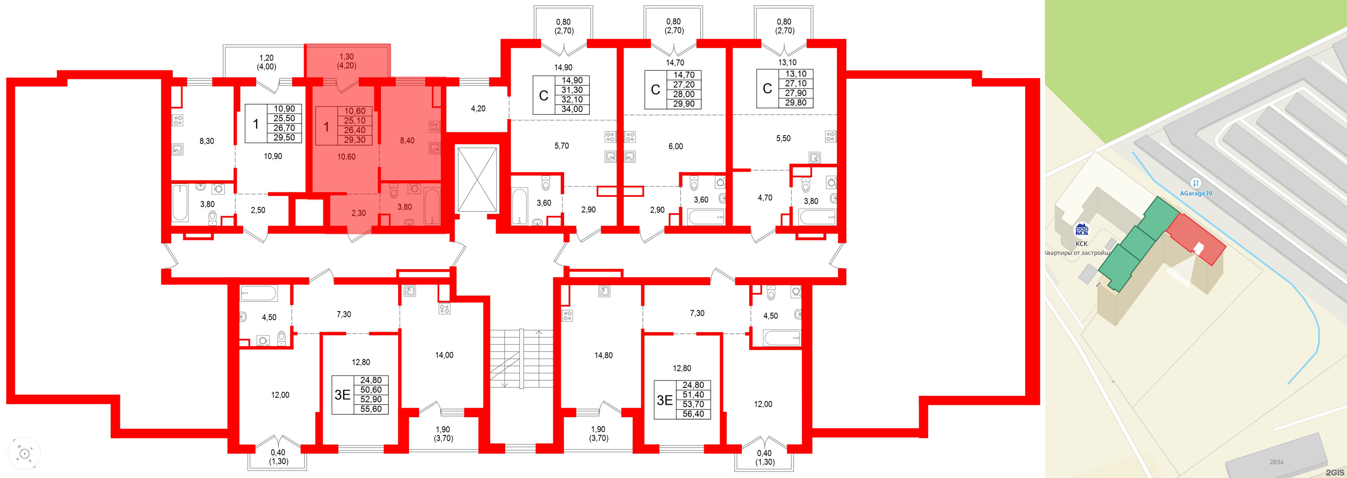 Квартира в ЖК Альпенштадт, 1 комнатная, 26.4 м², 9 этаж