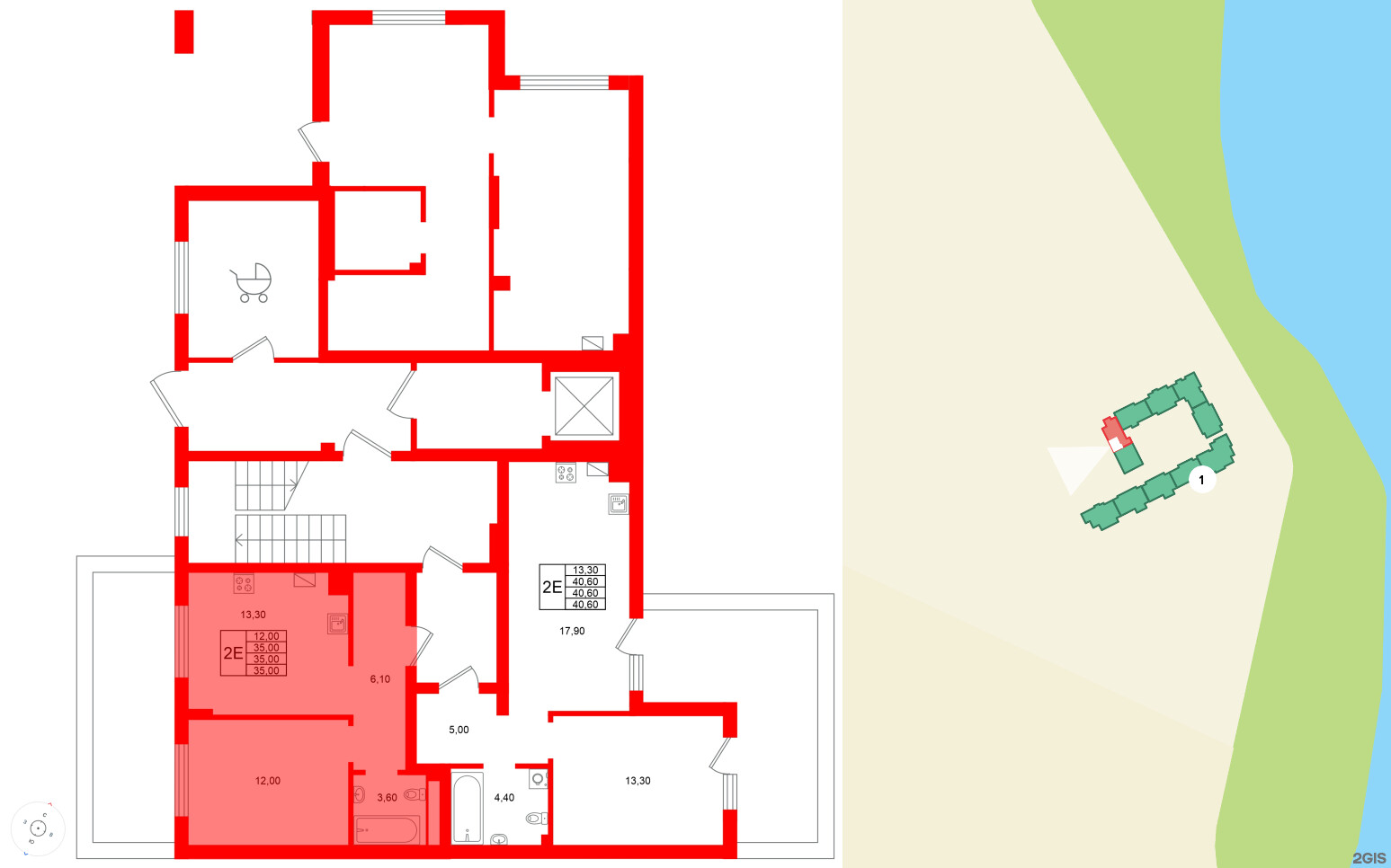 Квартира в ЖК Виридиан, 1 комнатная, 35 м², 1 этаж