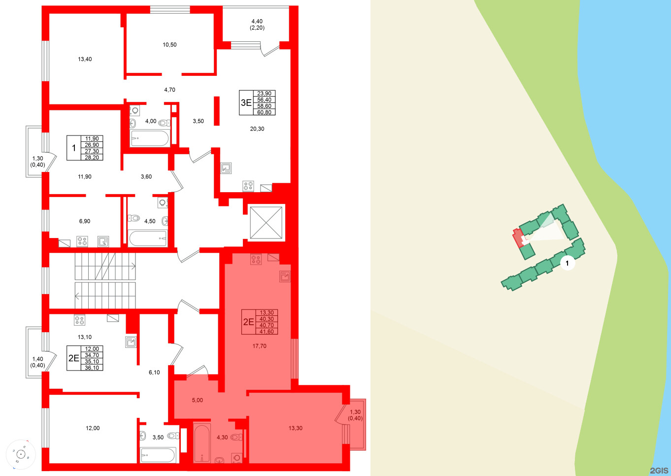 Квартира в ЖК Виридиан, 1 комнатная, 40.7 м², 2 этаж