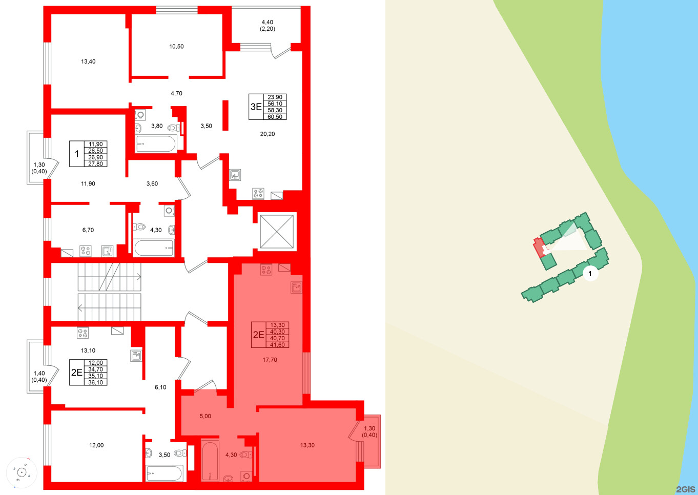 Квартира в ЖК Виридиан, 1 комнатная, 40.7 м², 3 этаж