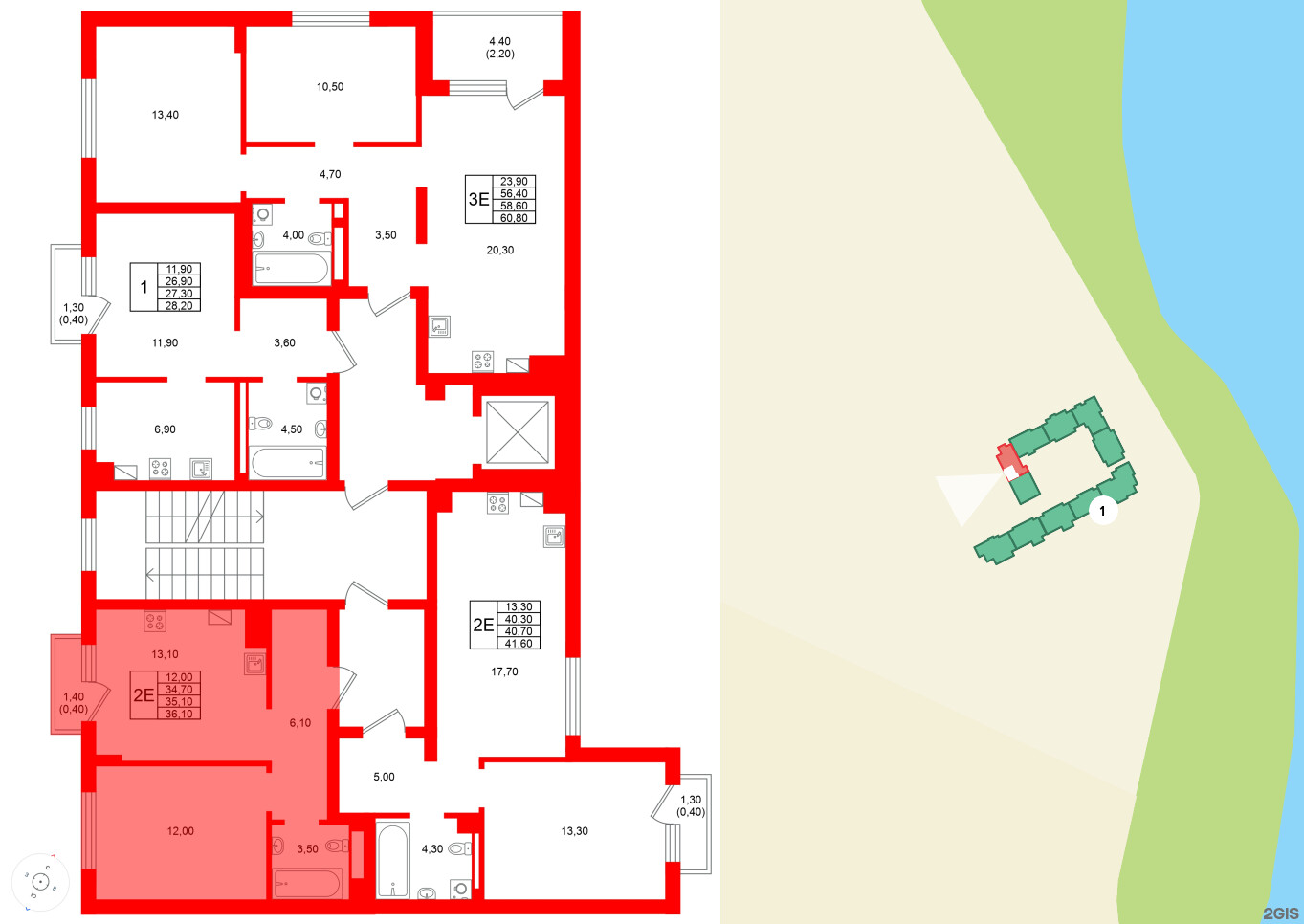 Квартира в ЖК Виридиан, 1 комнатная, 35.1 м², 2 этаж