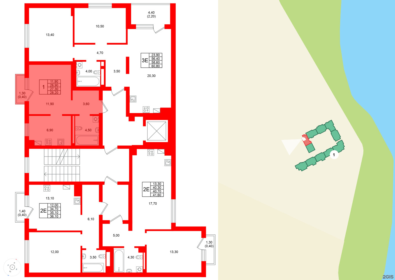 Квартира в ЖК Виридиан, 1 комнатная, 27.3 м², 2 этаж