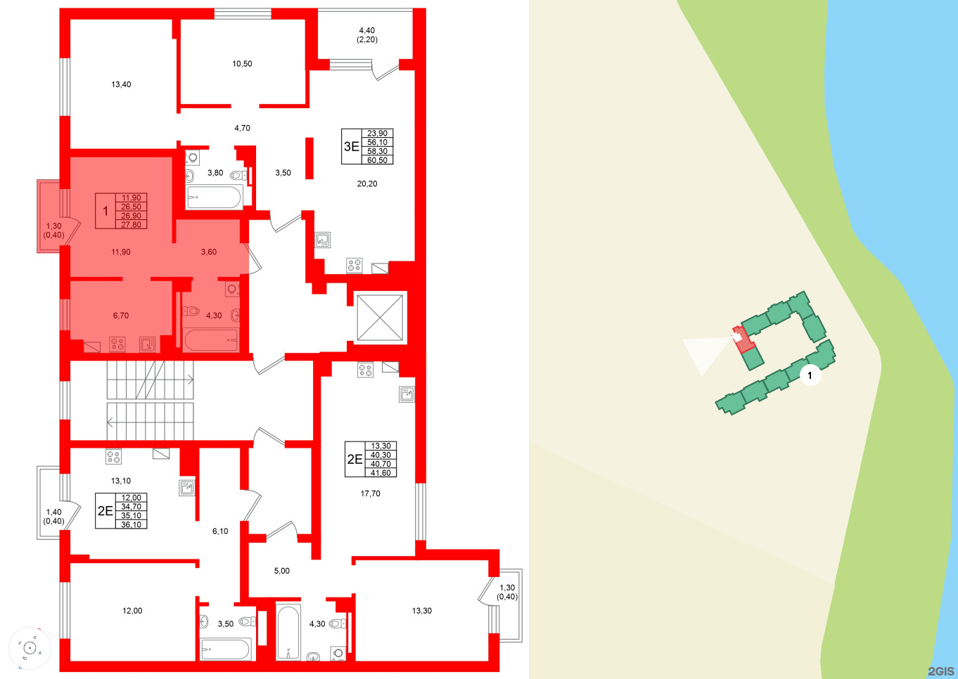 Квартира в ЖК Виридиан, 1 комнатная, 26.9 м², 3 этаж
