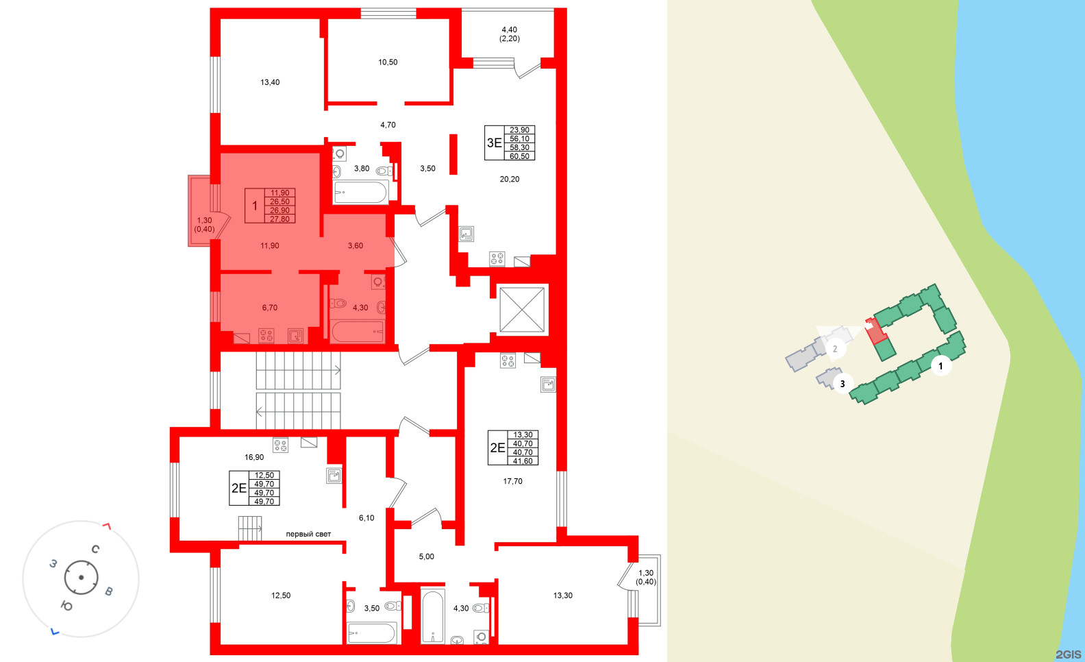 Квартира в ЖК Виридиан, 1 комнатная, 26.9 м², 4 этаж