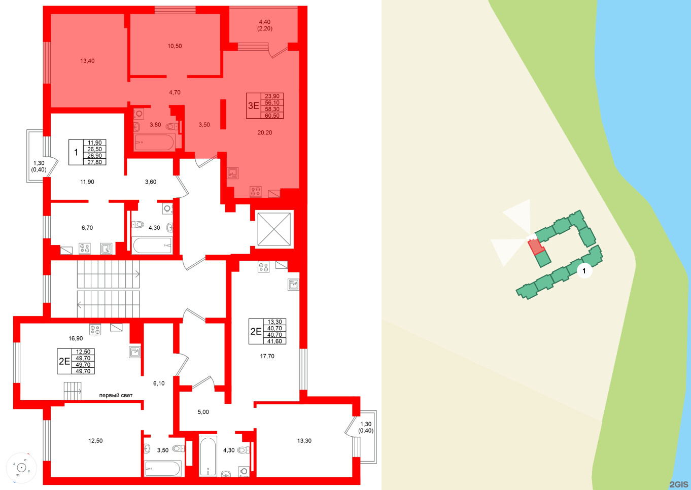 Квартира в ЖК Виридиан, 2 комнатная, 58.3 м², 4 этаж