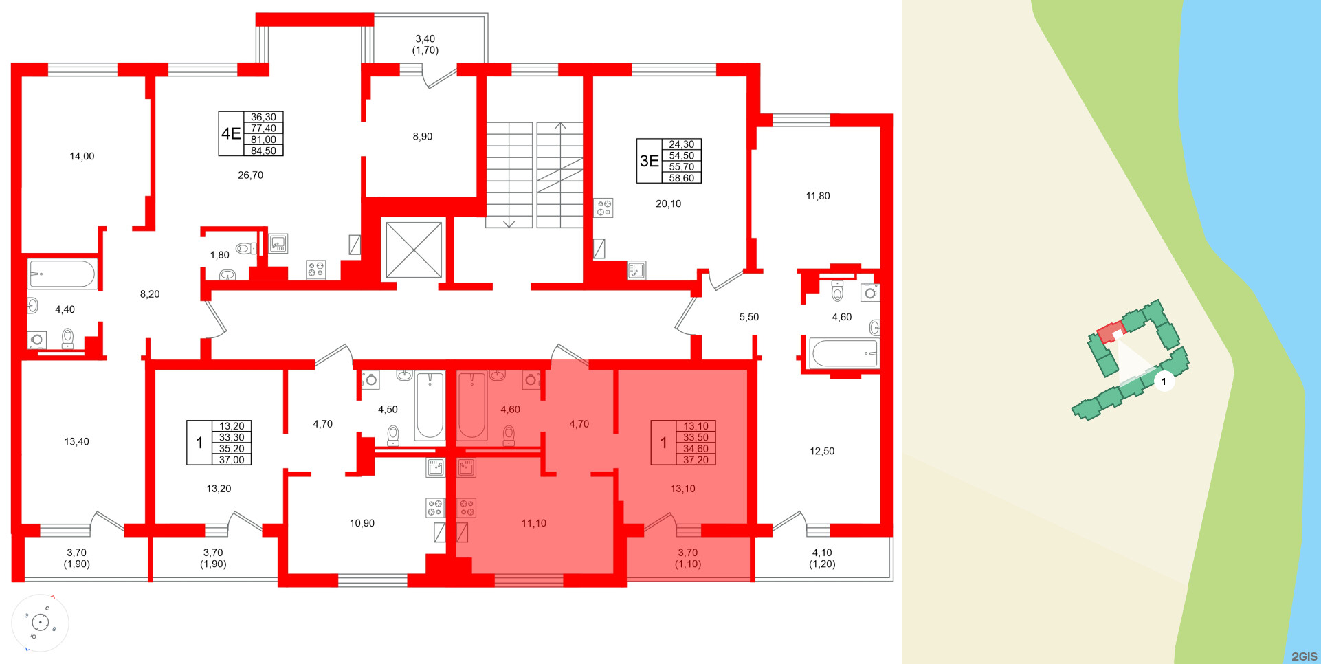 Квартира в ЖК Виридиан, 1 комнатная, 34.6 м², 2 этаж