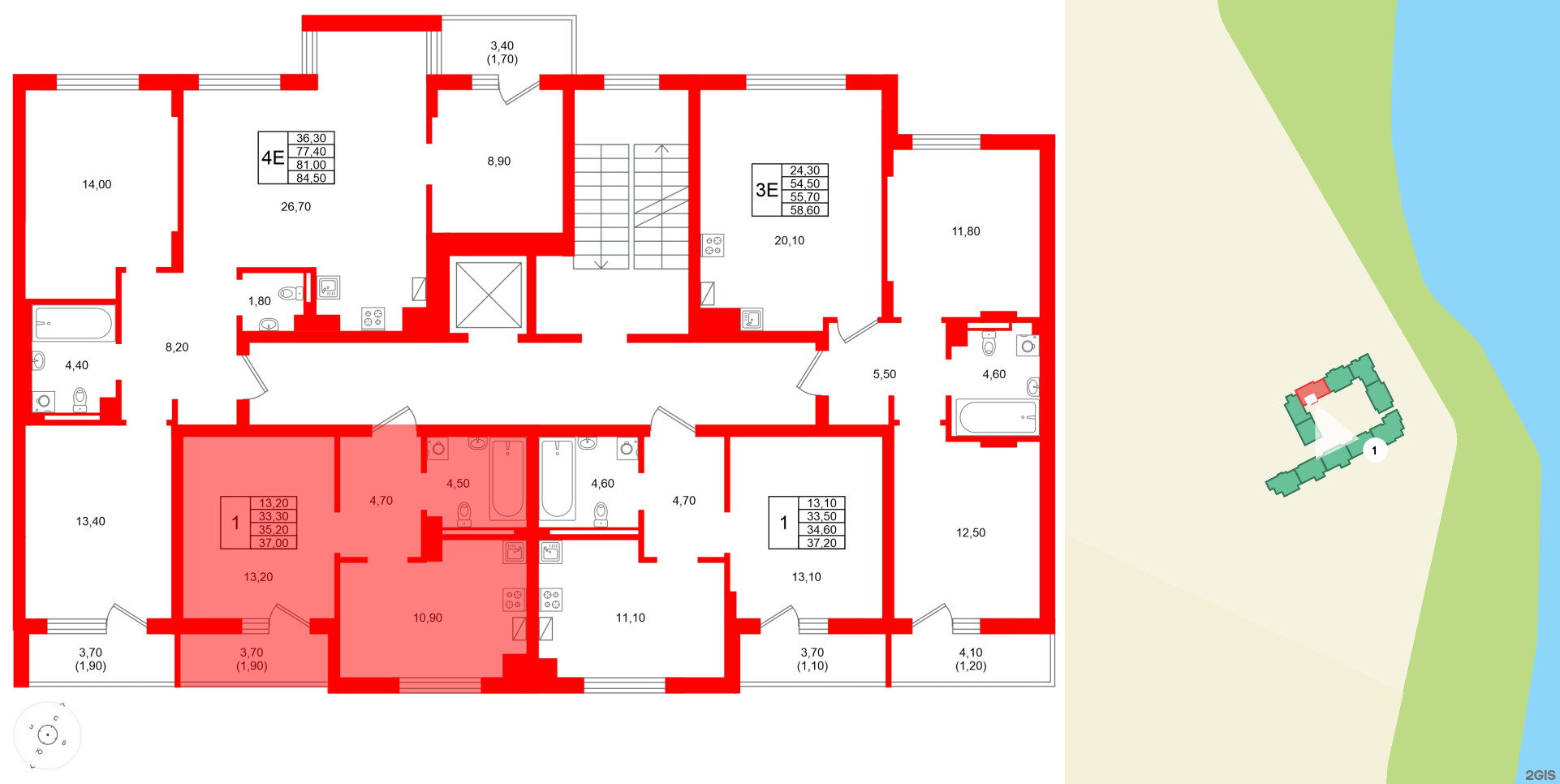 Квартира в ЖК Виридиан, 1 комнатная, 35.2 м², 2 этаж