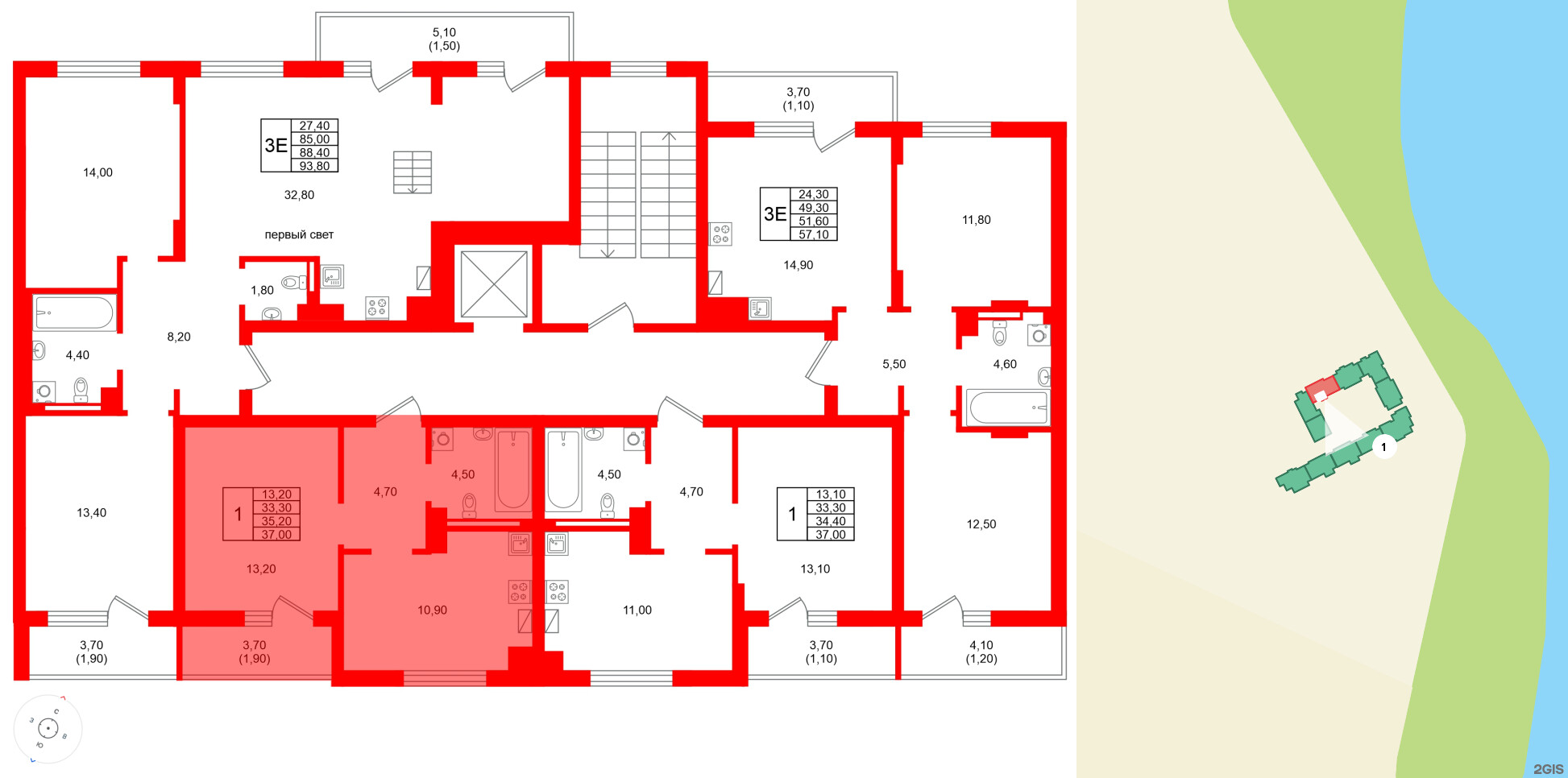Квартира в ЖК Виридиан, 1 комнатная, 35.2 м², 4 этаж
