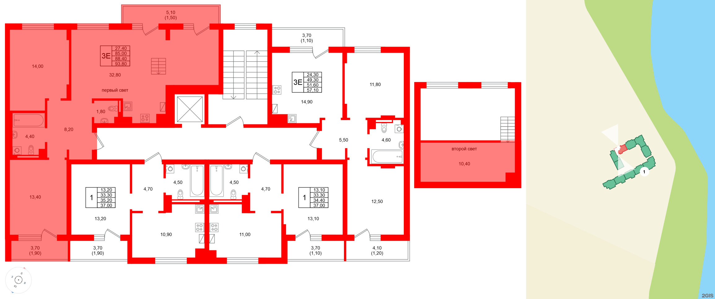 Квартира в ЖК Виридиан, 2 комнатная, 88.4 м², 4 этаж
