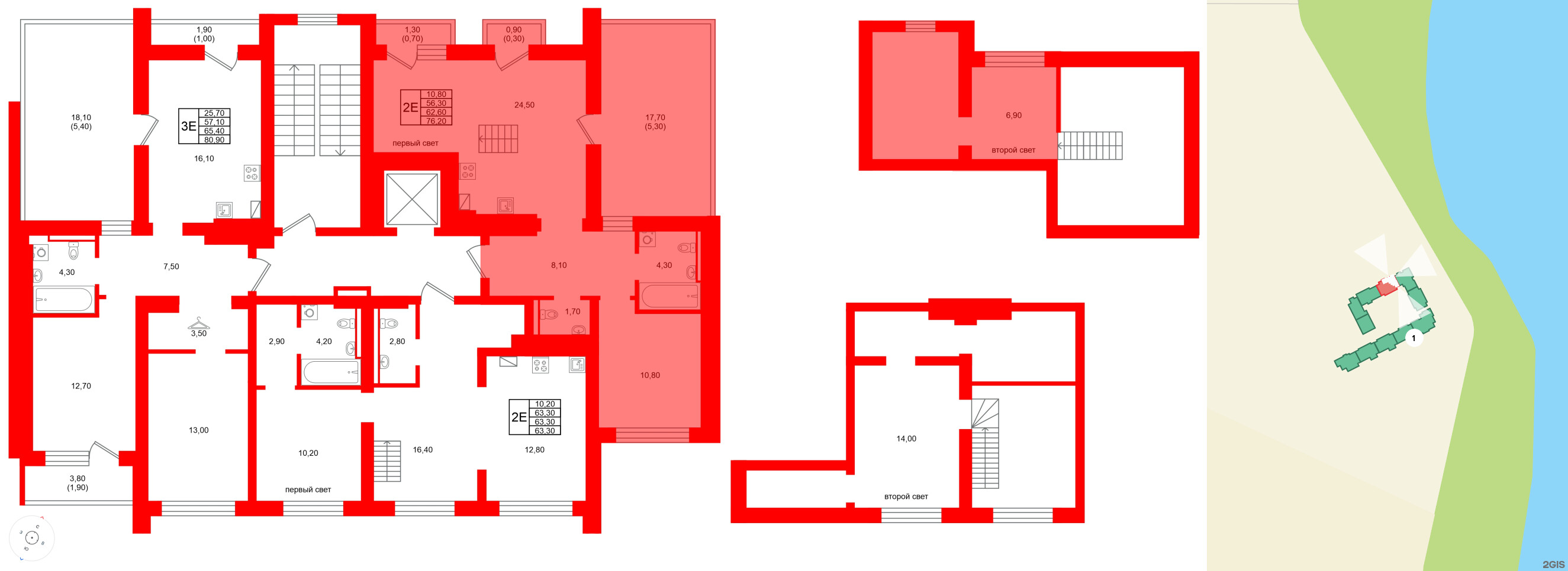 Квартира в ЖК Виридиан, 1 комнатная, 62.6 м², 4 этаж