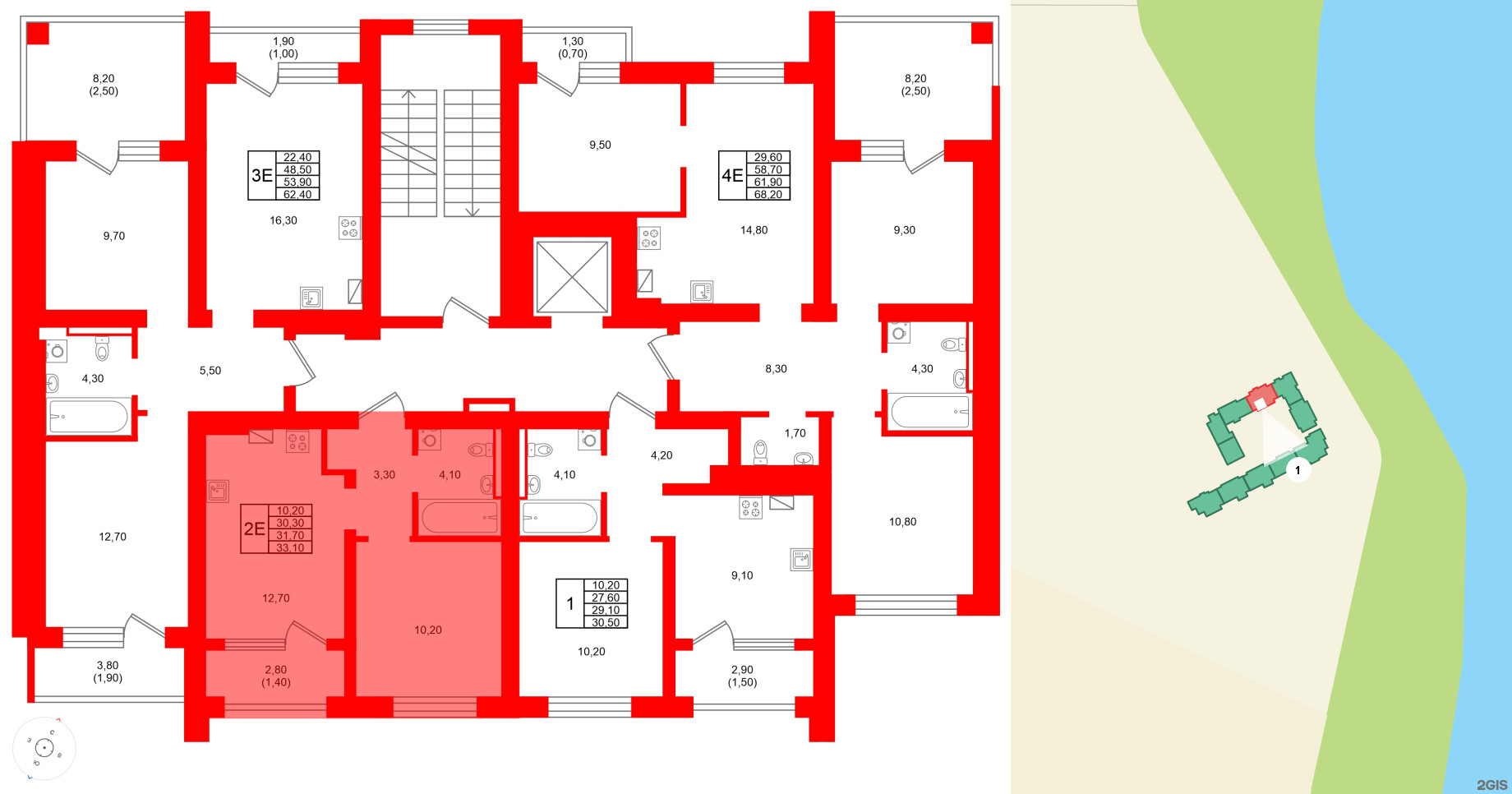 Квартира в ЖК Виридиан, 1 комнатная, 31.7 м², 2 этаж