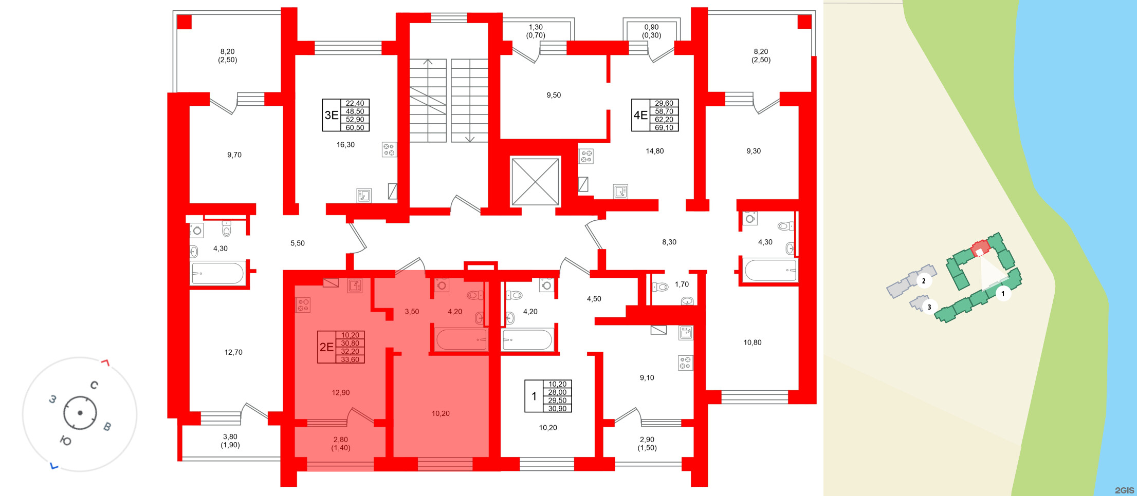 Квартира в ЖК Виридиан, 1 комнатная, 32.2 м², 3 этаж