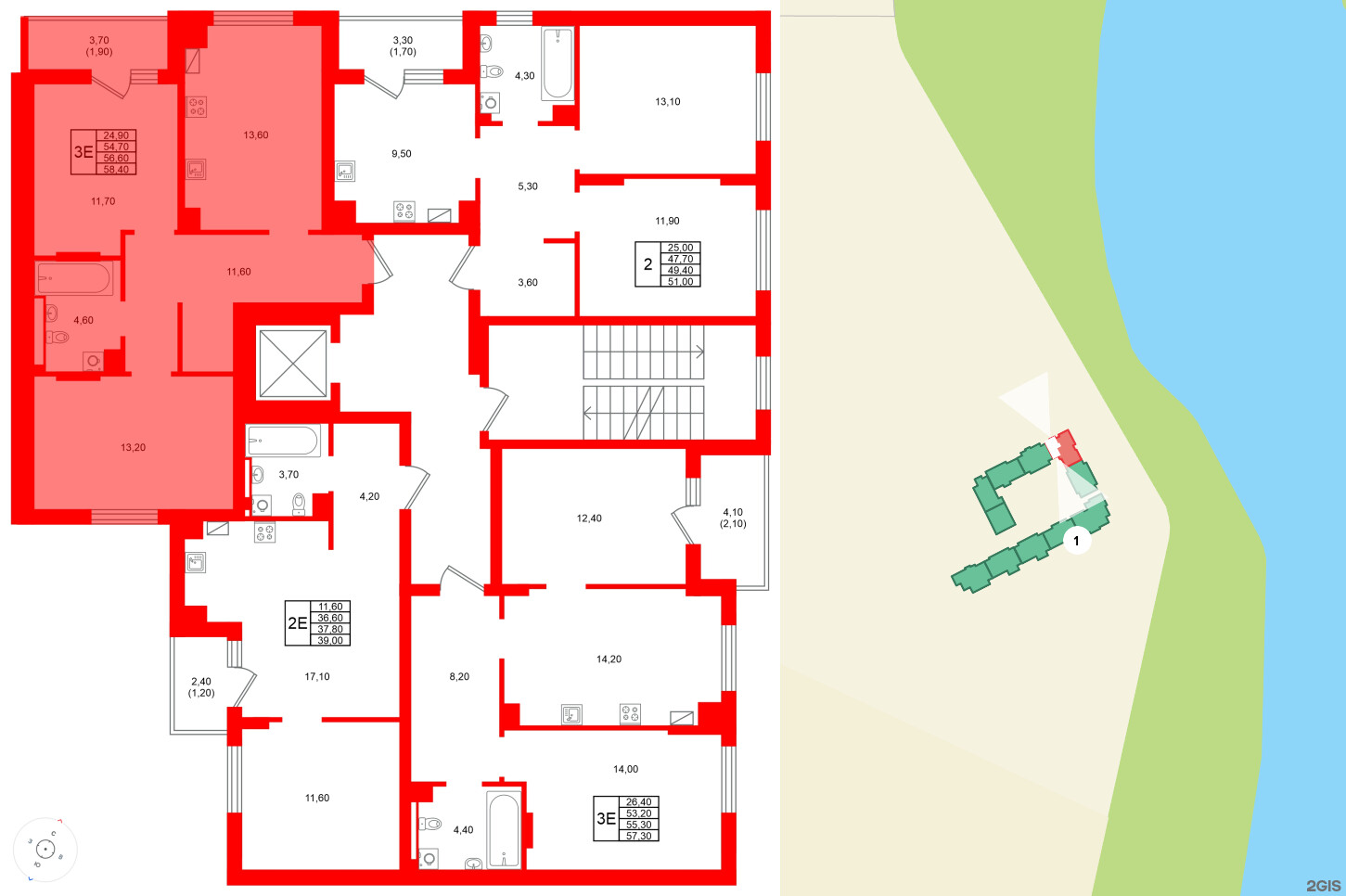 Квартира в ЖК Виридиан, 2 комнатная, 56.6 м², 3 этаж