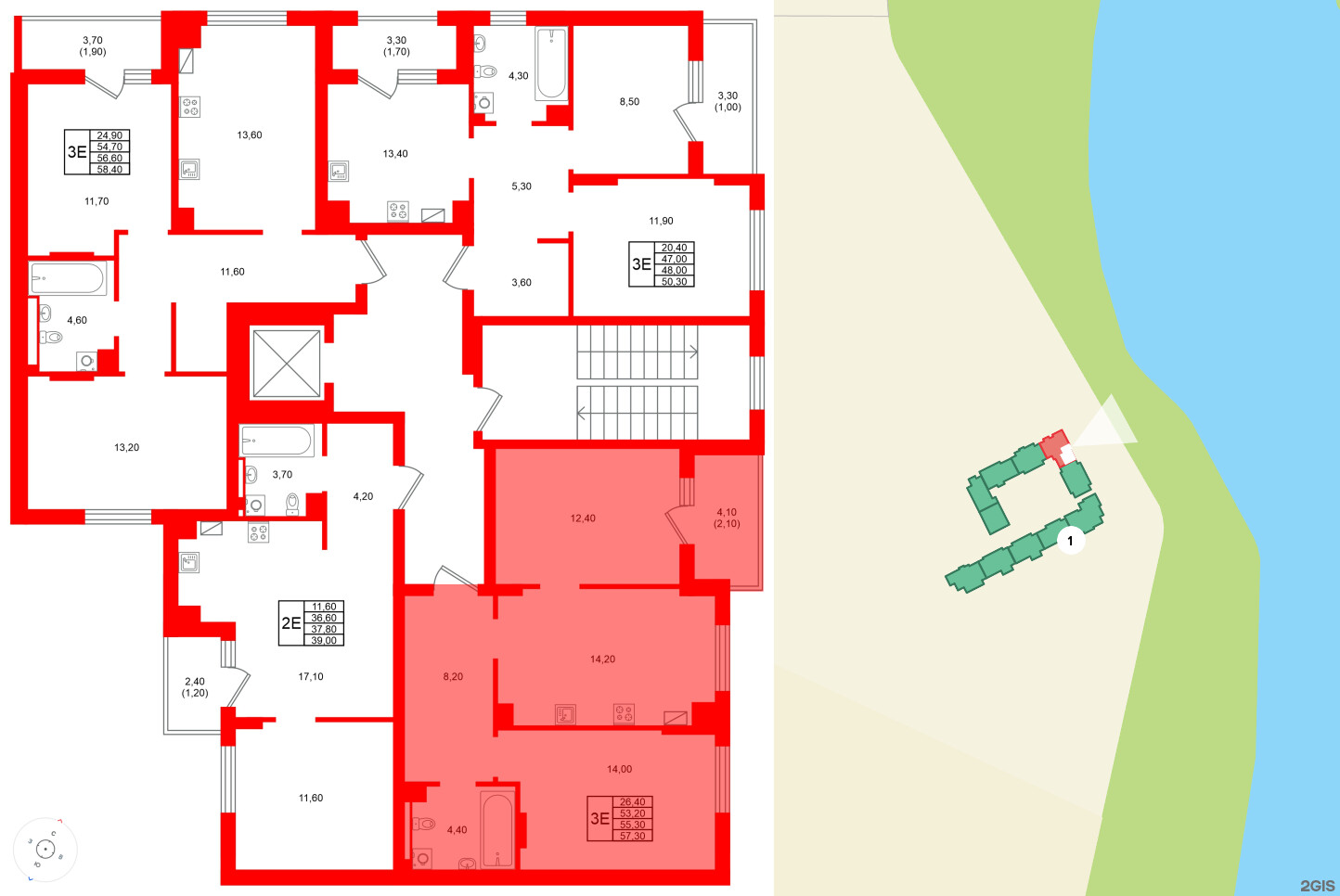 Квартира в ЖК Виридиан, 2 комнатная, 55.3 м², 4 этаж