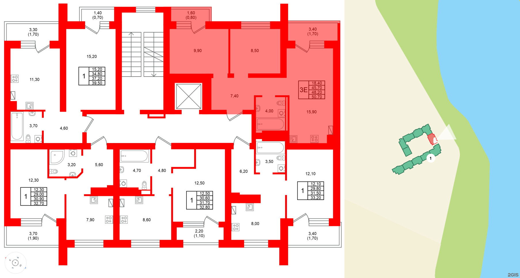 Квартира в ЖК Виридиан, 2 комнатная, 48.2 м², 2 этаж