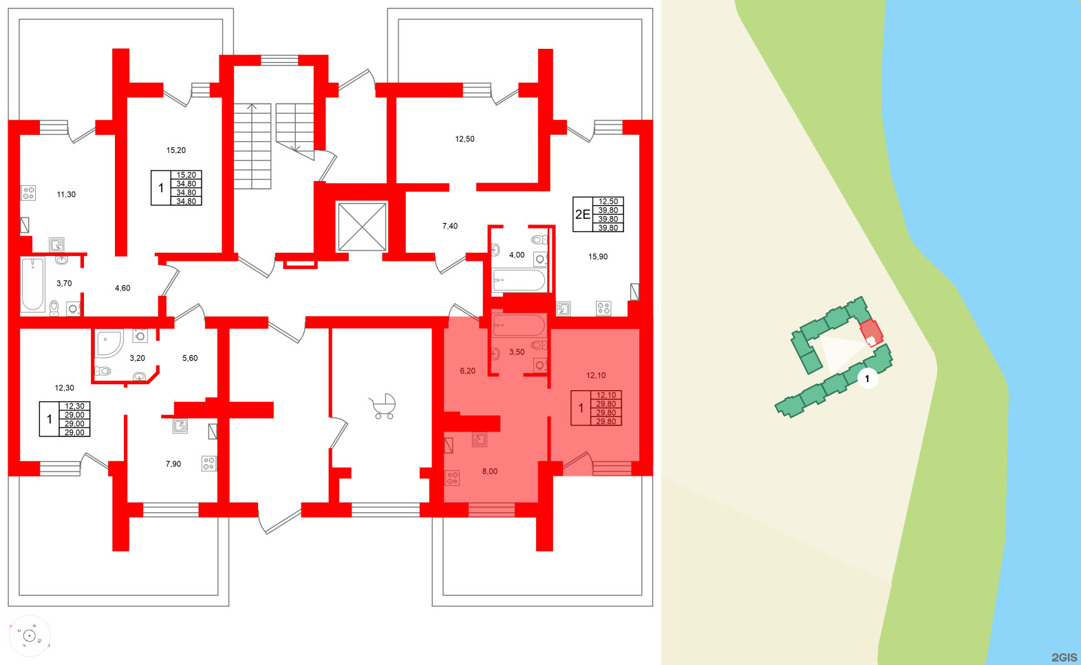 Квартира в ЖК Виридиан, 1 комнатная, 29.8 м², 1 этаж