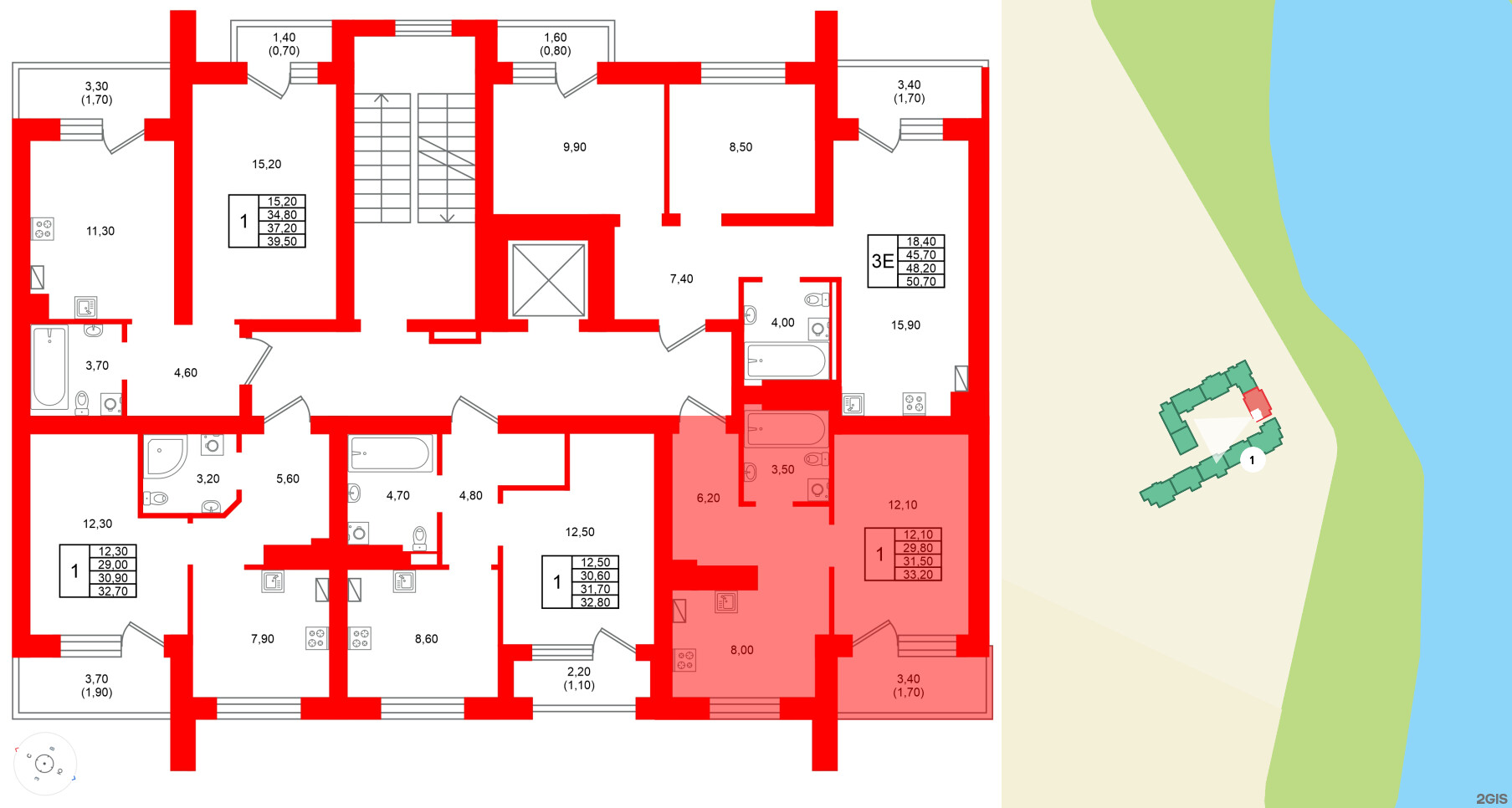 Квартира в ЖК Виридиан, 1 комнатная, 31.5 м², 2 этаж