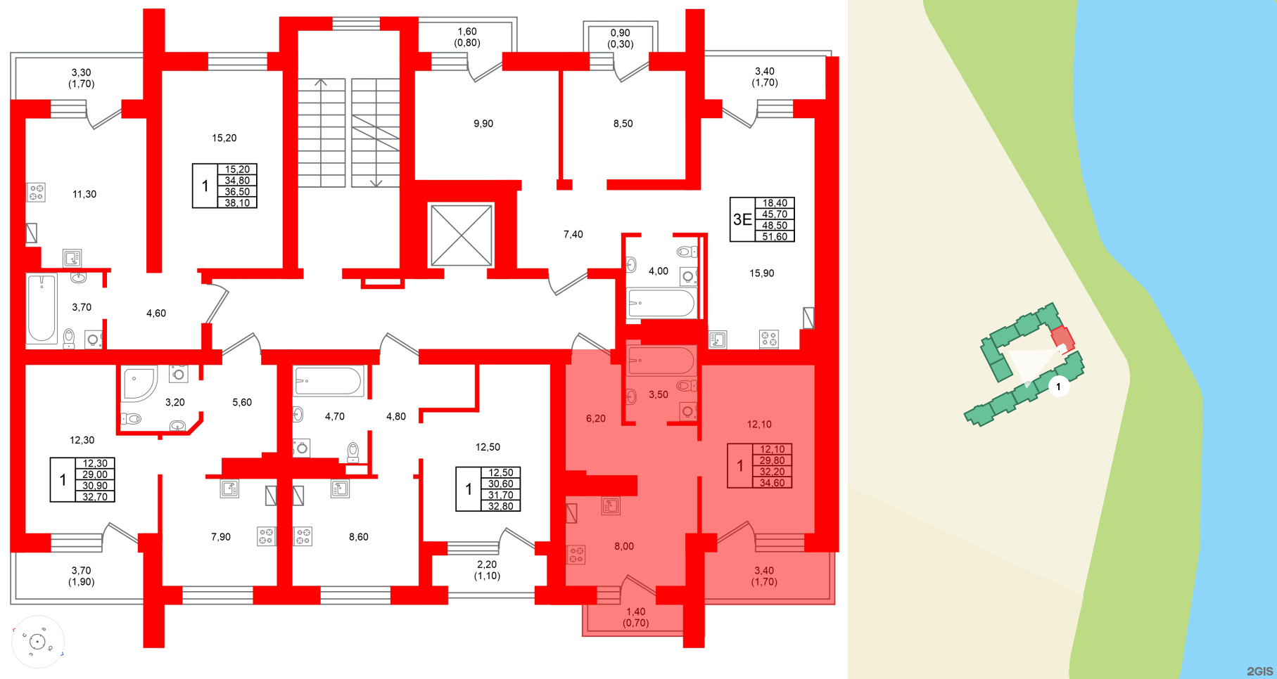 Квартира в ЖК Виридиан, 1 комнатная, 32.2 м², 3 этаж