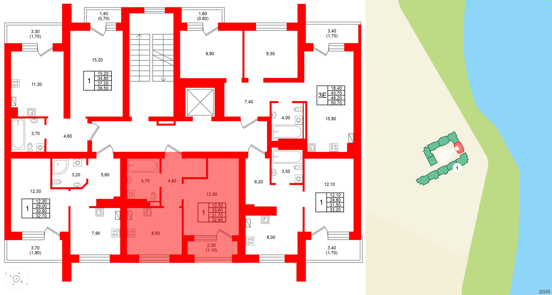 Квартира в ЖК Виридиан, 1 комнатная, 31.7 м², 2 этаж