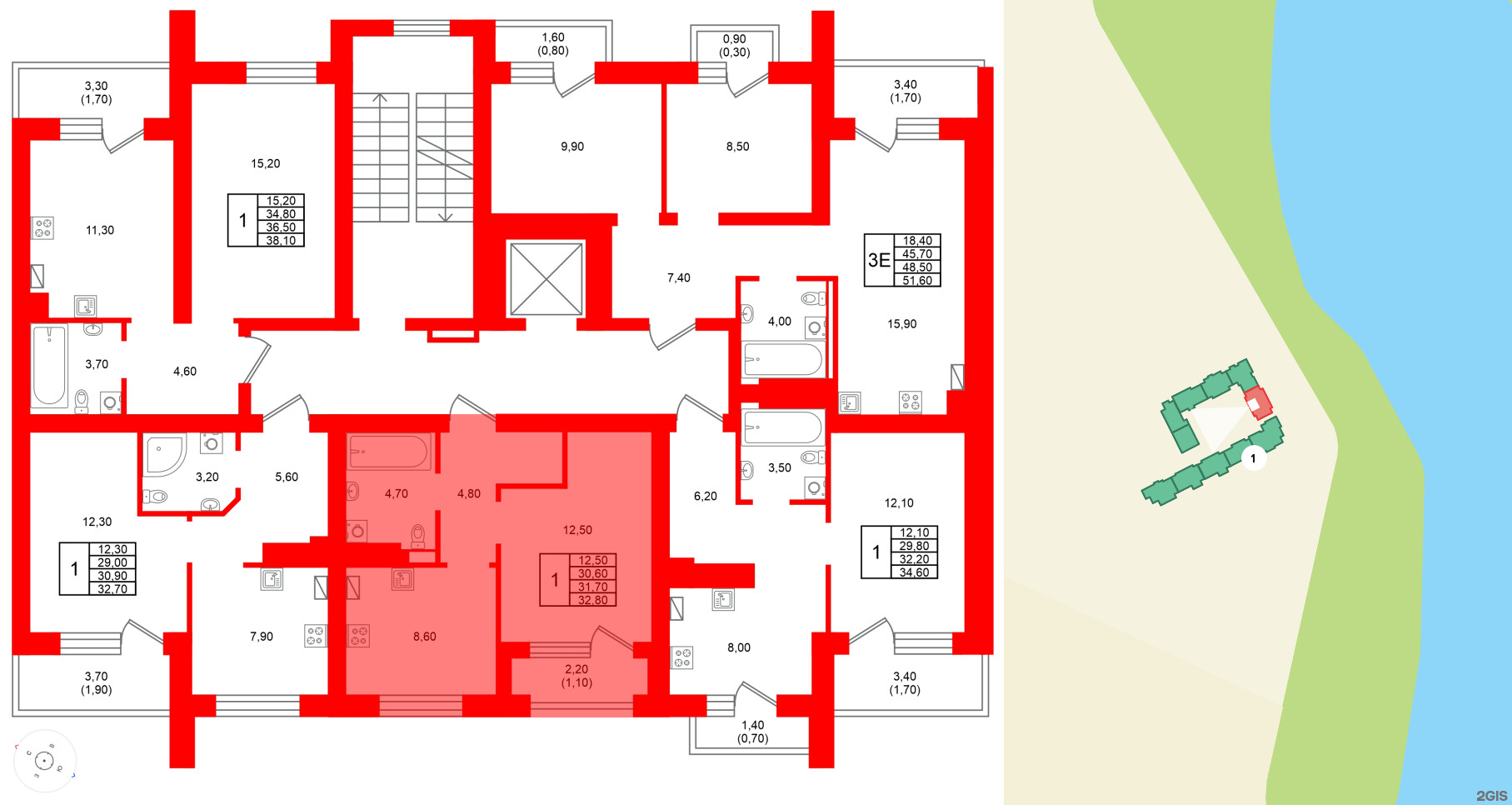 Квартира в ЖК Виридиан, 1 комнатная, 31.7 м², 3 этаж