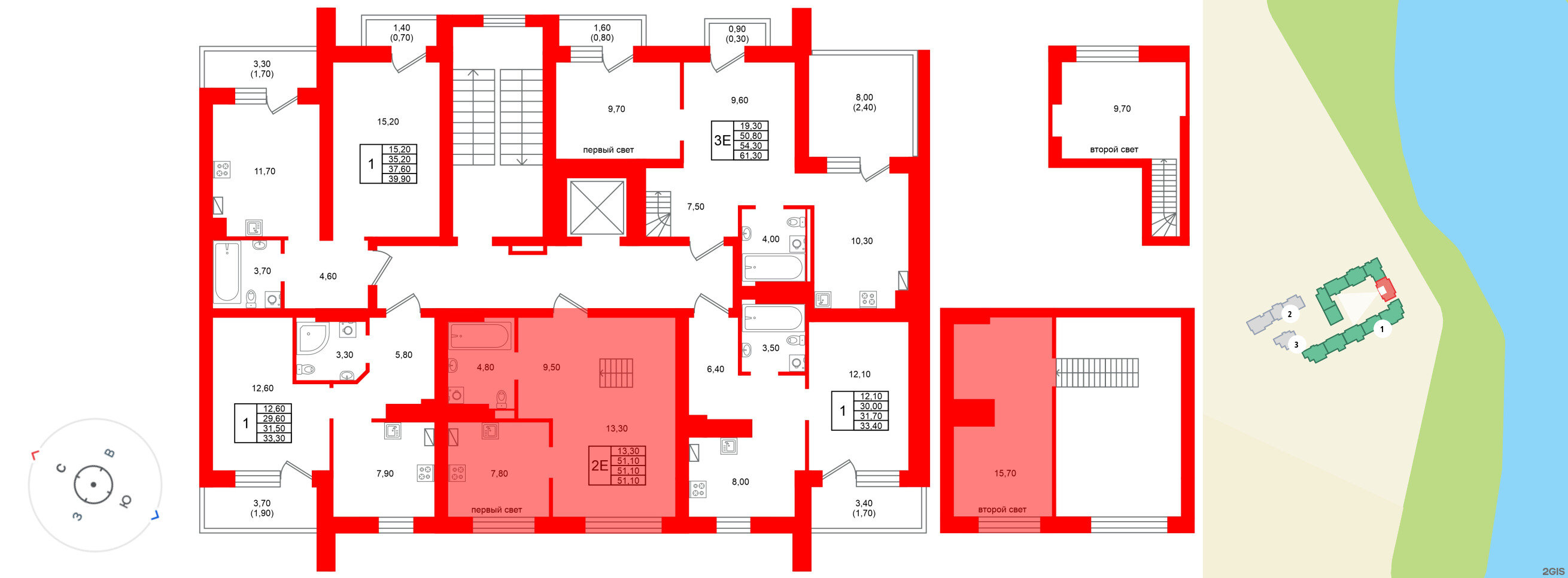 Квартира в ЖК Виридиан, 1 комнатная, 51.1 м², 4 этаж