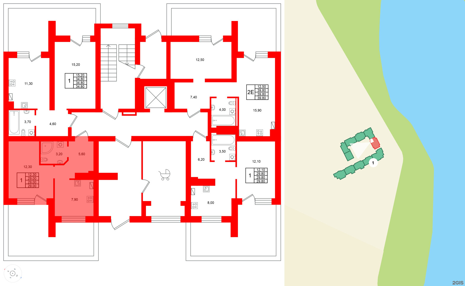 Квартира в ЖК Виридиан, 1 комнатная, 29 м², 1 этаж