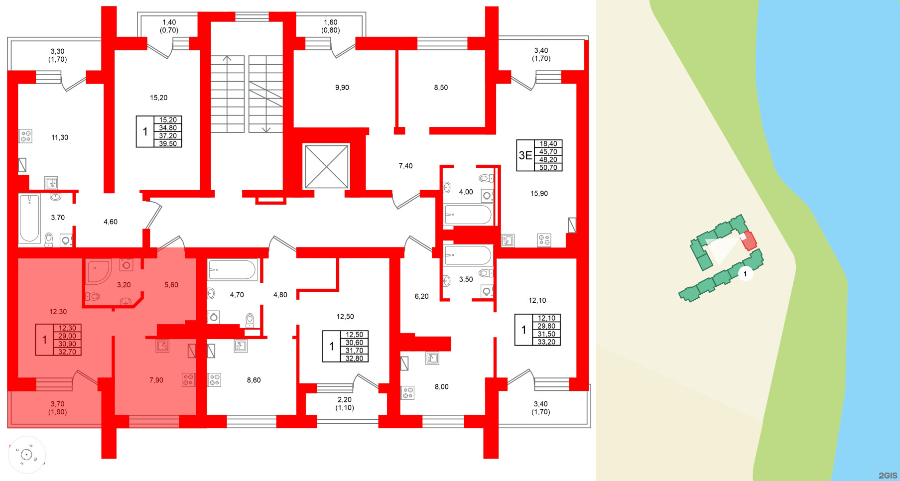 Квартира в ЖК Виридиан, 1 комнатная, 30.9 м², 2 этаж