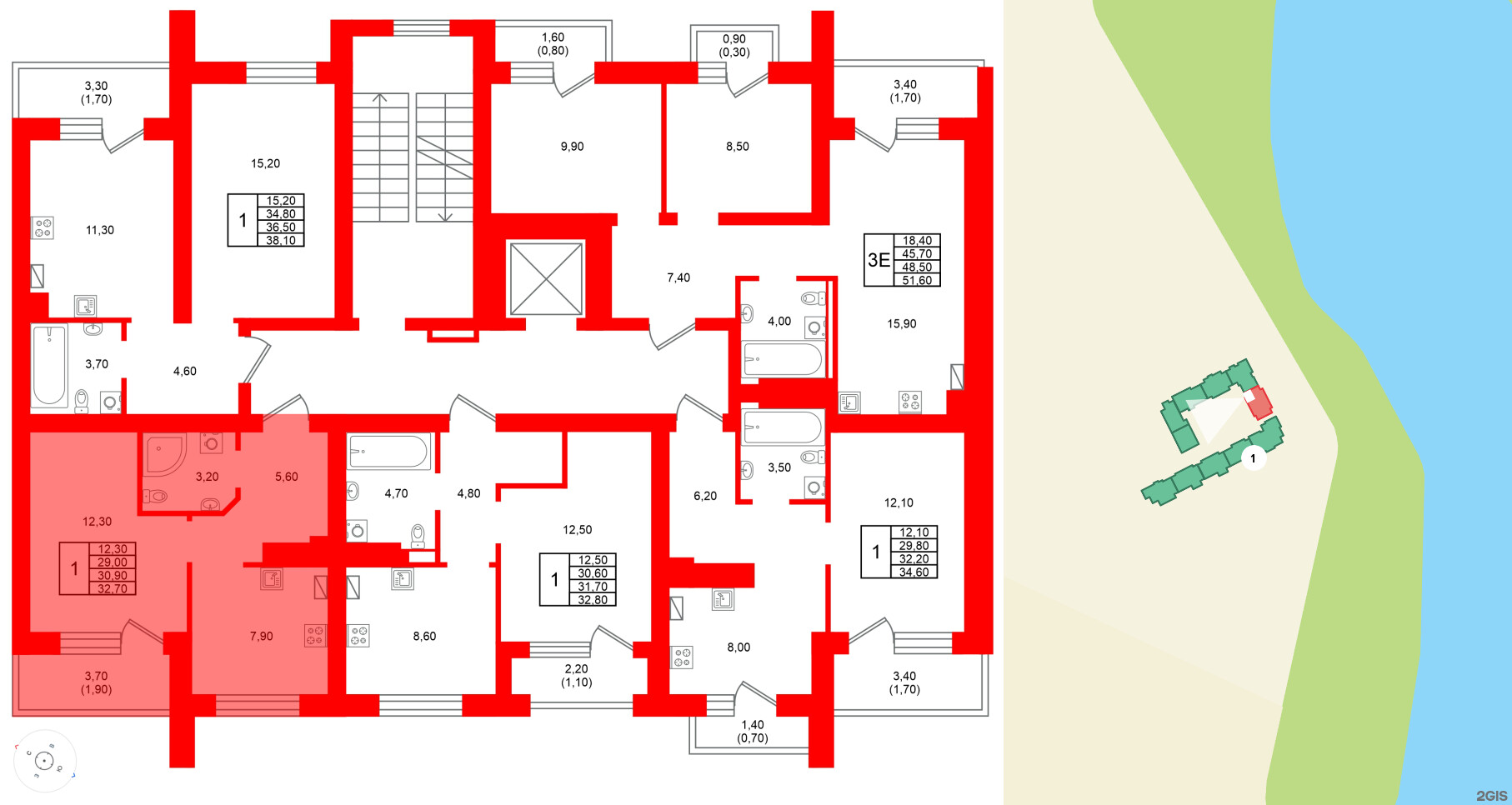 Квартира в ЖК Виридиан, 1 комнатная, 30.9 м², 3 этаж