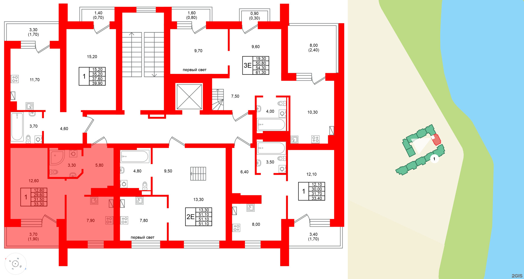 Квартира в ЖК Виридиан, 1 комнатная, 31.5 м², 4 этаж