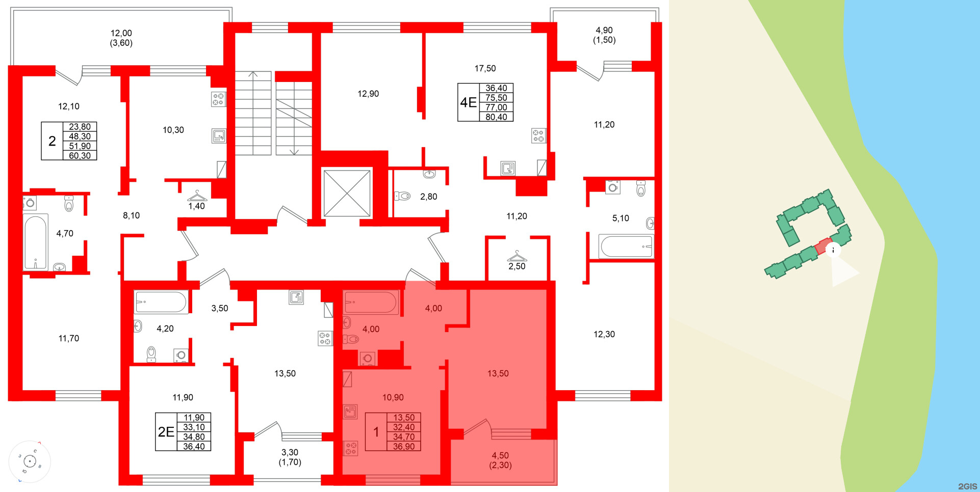 Квартира в ЖК Виридиан, 1 комнатная, 34.7 м², 2 этаж