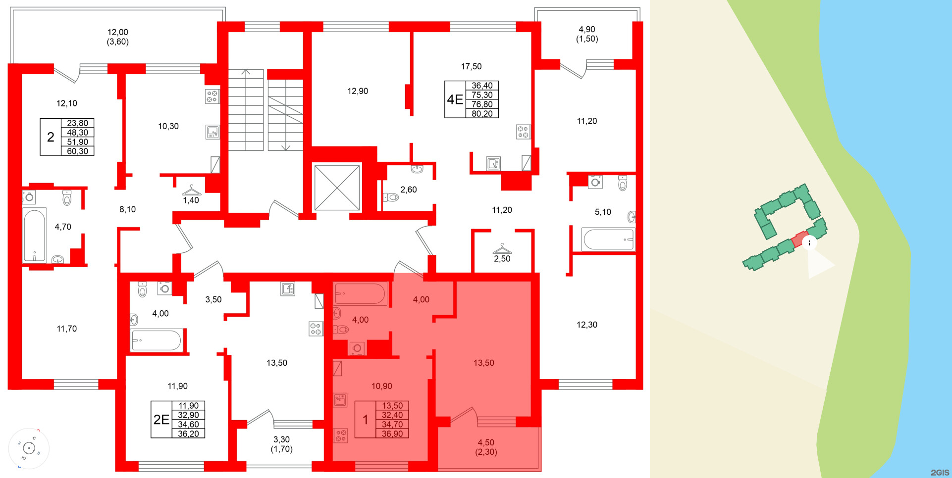 Квартира в ЖК Виридиан, 1 комнатная, 34.7 м², 3 этаж